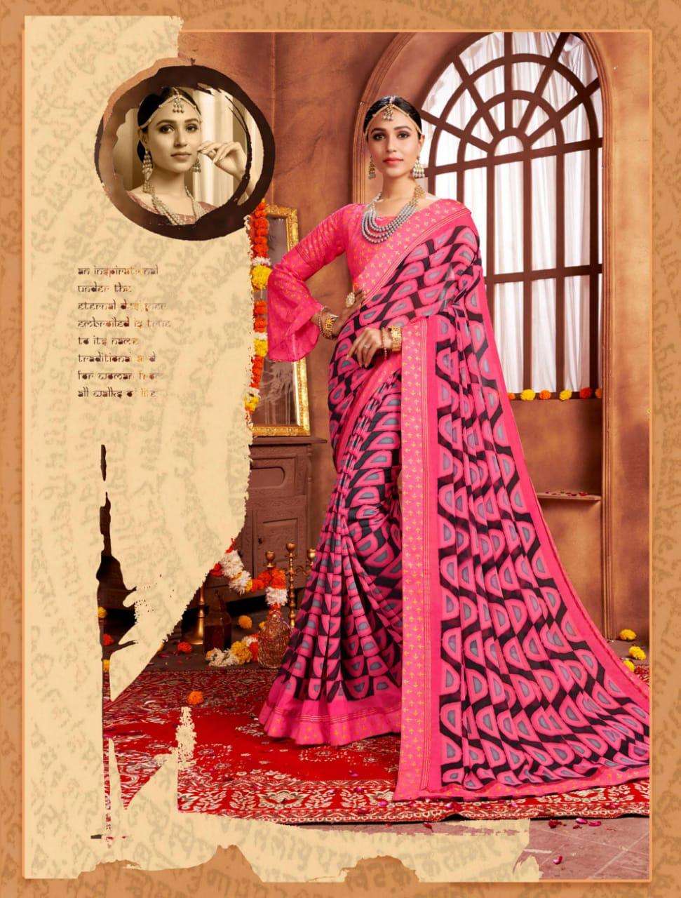 GHOOMAR VOL-3 BY VRANDA FASHION 3001 TO 3012 SERIES INDIAN TRADITIONAL WEAR COLLECTION BEAUTIFUL STYLISH FANCY COLORFUL PARTY WEAR & OCCASIONAL WEAR GEORGETTE PRINTED SAREES AT WHOLESALE PRICE