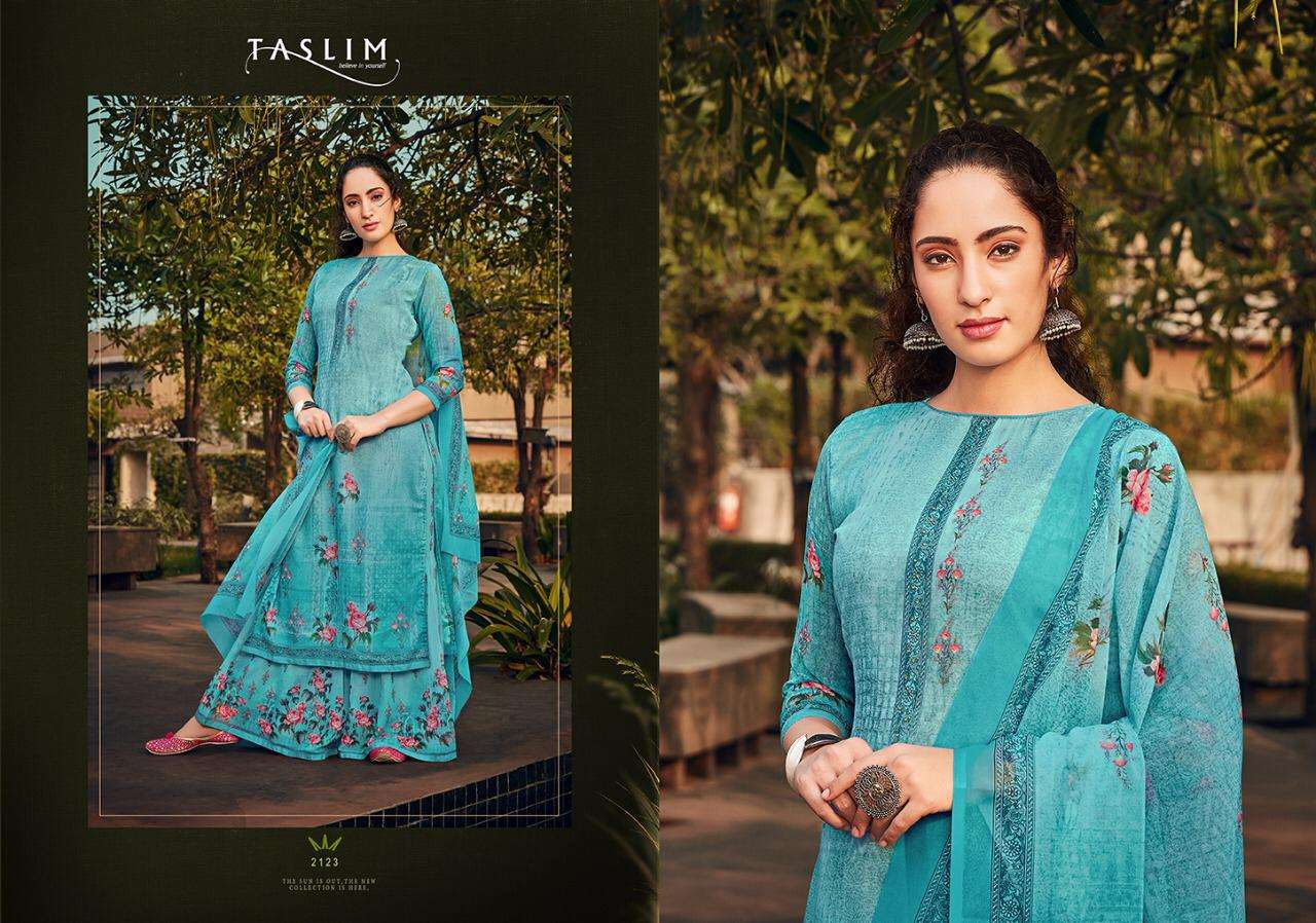 LEELA BY TASLIM 2120 TO 2126 SERIES BEAUTIFUL STYLISH SHARARA SUITS FANCY COLORFUL CASUAL WEAR & ETHNIC WEAR & READY TO WEAR REAL GEORGETTE PRINT WITH SWAROVSKI WORK DRESSES AT WHOLESALE PRICE