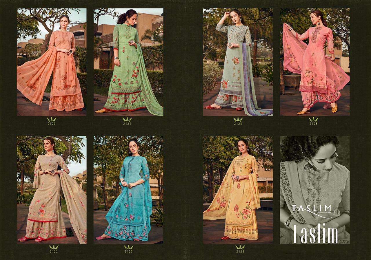 LEELA BY TASLIM 2120 TO 2126 SERIES BEAUTIFUL STYLISH SHARARA SUITS FANCY COLORFUL CASUAL WEAR & ETHNIC WEAR & READY TO WEAR REAL GEORGETTE PRINT WITH SWAROVSKI WORK DRESSES AT WHOLESALE PRICE