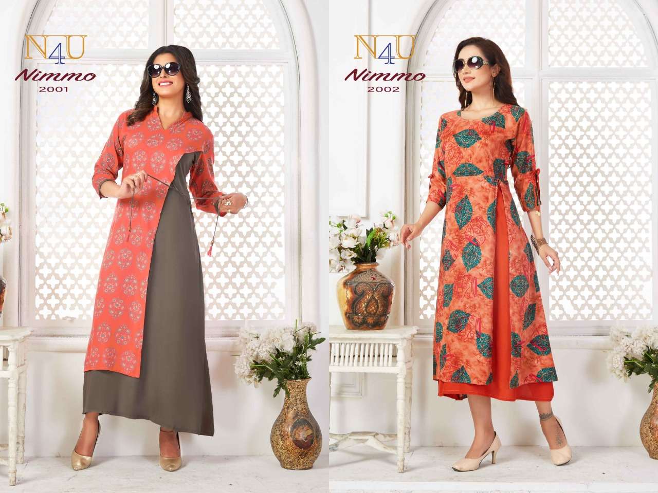 NIMMO BY N4U 2001 TO 2005 SERIES BEAUTIFUL BEAUTIFUL STYLISH FANCY COLORFUL CASUAL WEAR & ETHNIC WEAR READY TO WEAR VISCOSE CHECKS PRINTED KURTIS AT WHOLESALE PRICE