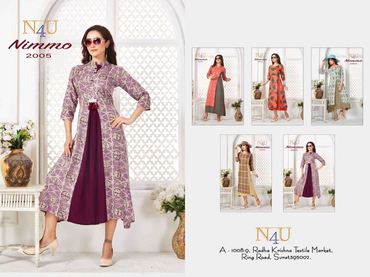 NIMMO BY N4U 2001 TO 2005 SERIES BEAUTIFUL BEAUTIFUL STYLISH FANCY COLORFUL CASUAL WEAR & ETHNIC WEAR READY TO WEAR VISCOSE CHECKS PRINTED KURTIS AT WHOLESALE PRICE