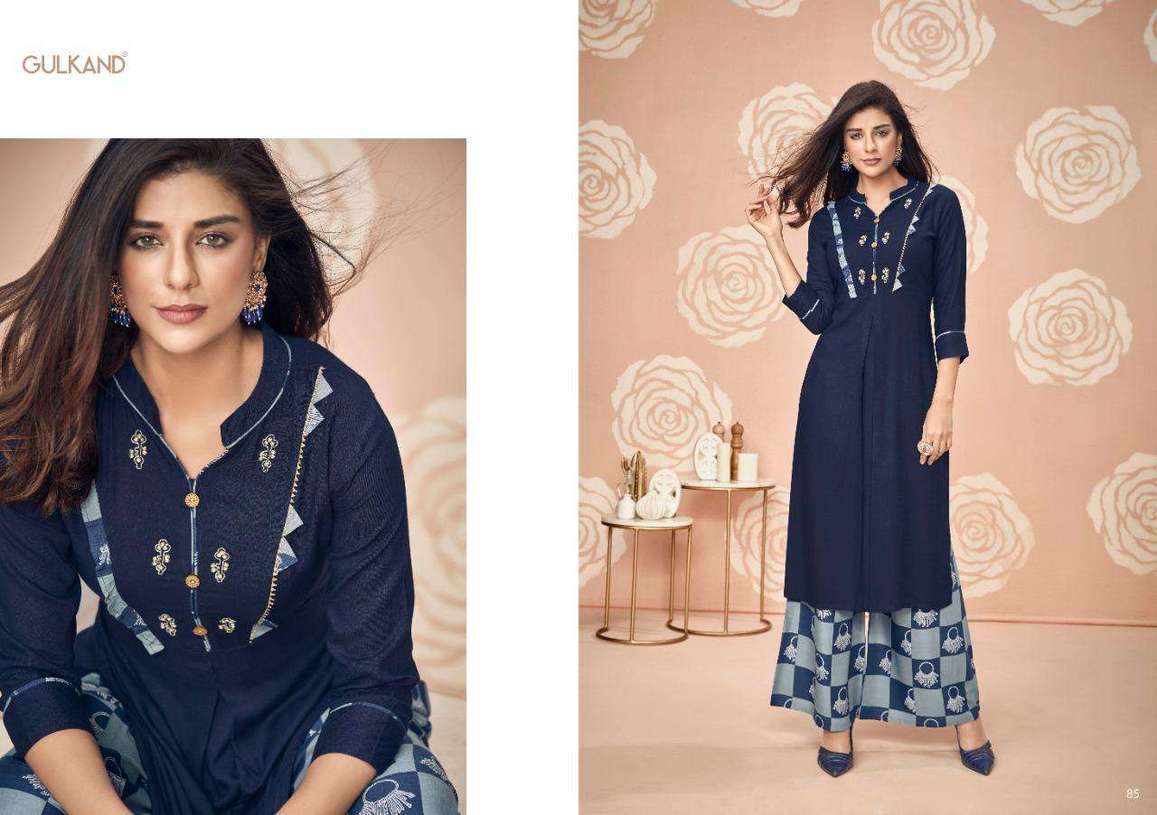 KITAB VOL-4 BY GULKAND 83 TO 90 SERIES STYLISH FANCY BEAUTIFUL COLORFUL CASUAL WEAR & ETHNIC WEAR RAYON SLUB KURTIS WITH BOTTOM AT WHOLESALE PRICE