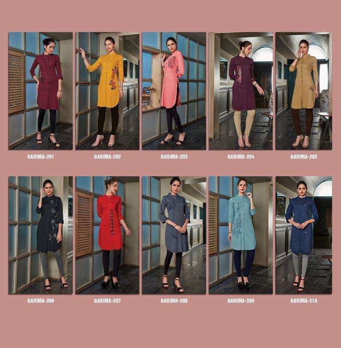GARIMA VOL-2 BY RANGMAYA 201 TO 210 SERIES BEAUTIFUL COLORFUL STYLISH FANCY CASUAL WEAR & READY TO WEAR STRETCHABLE LYCRA TOPS AT WHOLESALE PRICE