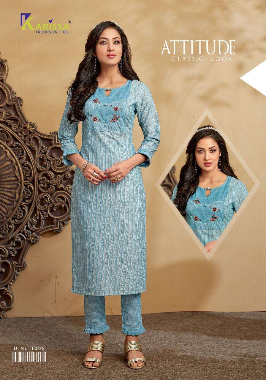 SANGINI BY KARISSA 1001 TO 1006 SERIES STYLISH FANCY BEAUTIFUL COLORFUL CASUAL WEAR & ETHNIC WEAR ARABIC SILVER COTTON KURTIS AT WHOLESALE PRICE