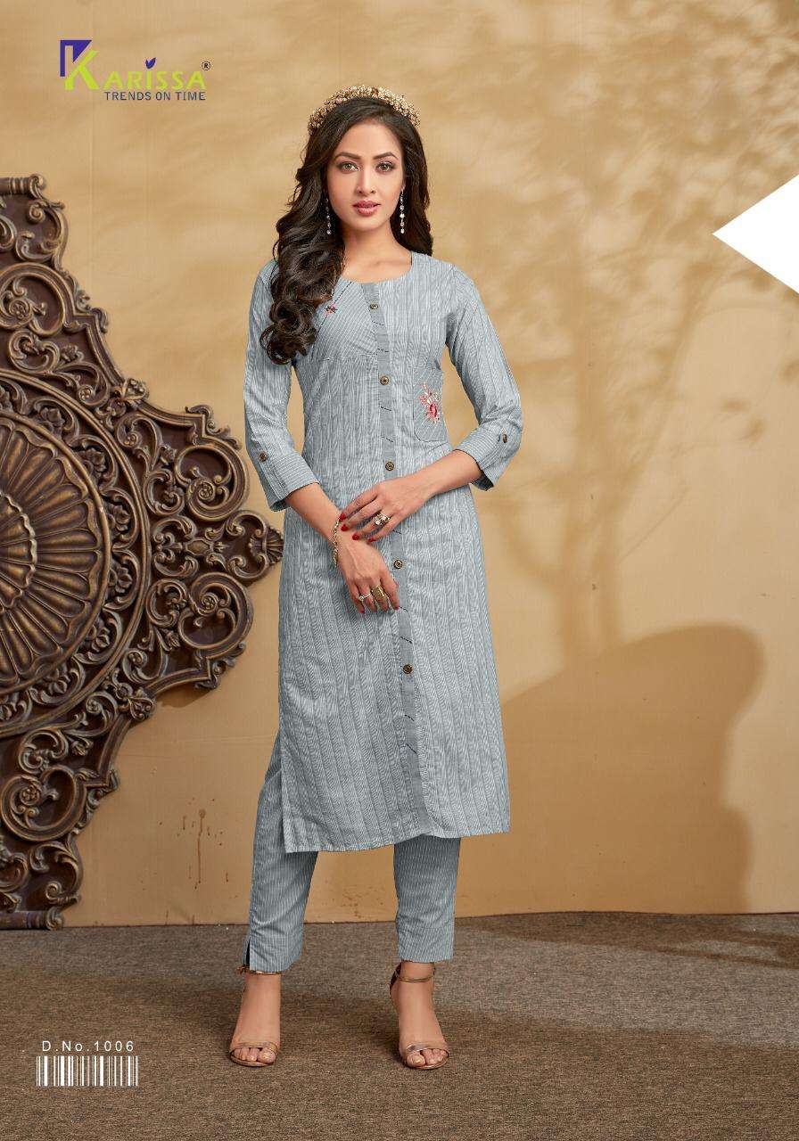 SANGINI BY KARISSA 1001 TO 1006 SERIES STYLISH FANCY BEAUTIFUL COLORFUL CASUAL WEAR & ETHNIC WEAR ARABIC SILVER COTTON KURTIS AT WHOLESALE PRICE