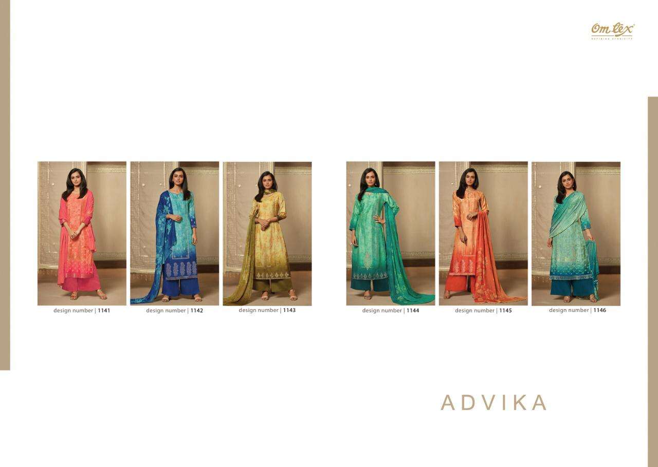 ADVIKA BY OM TEX 1141 TO 1146 SERIES BEAUTIFUL SUITS STYLISH FANCY COLORFUL PARTY WEAR & OCCASIONAL WEAR BANARASI JACQUARD DIGITAL PRINTED DRESSES AT WHOLESALE PRICE