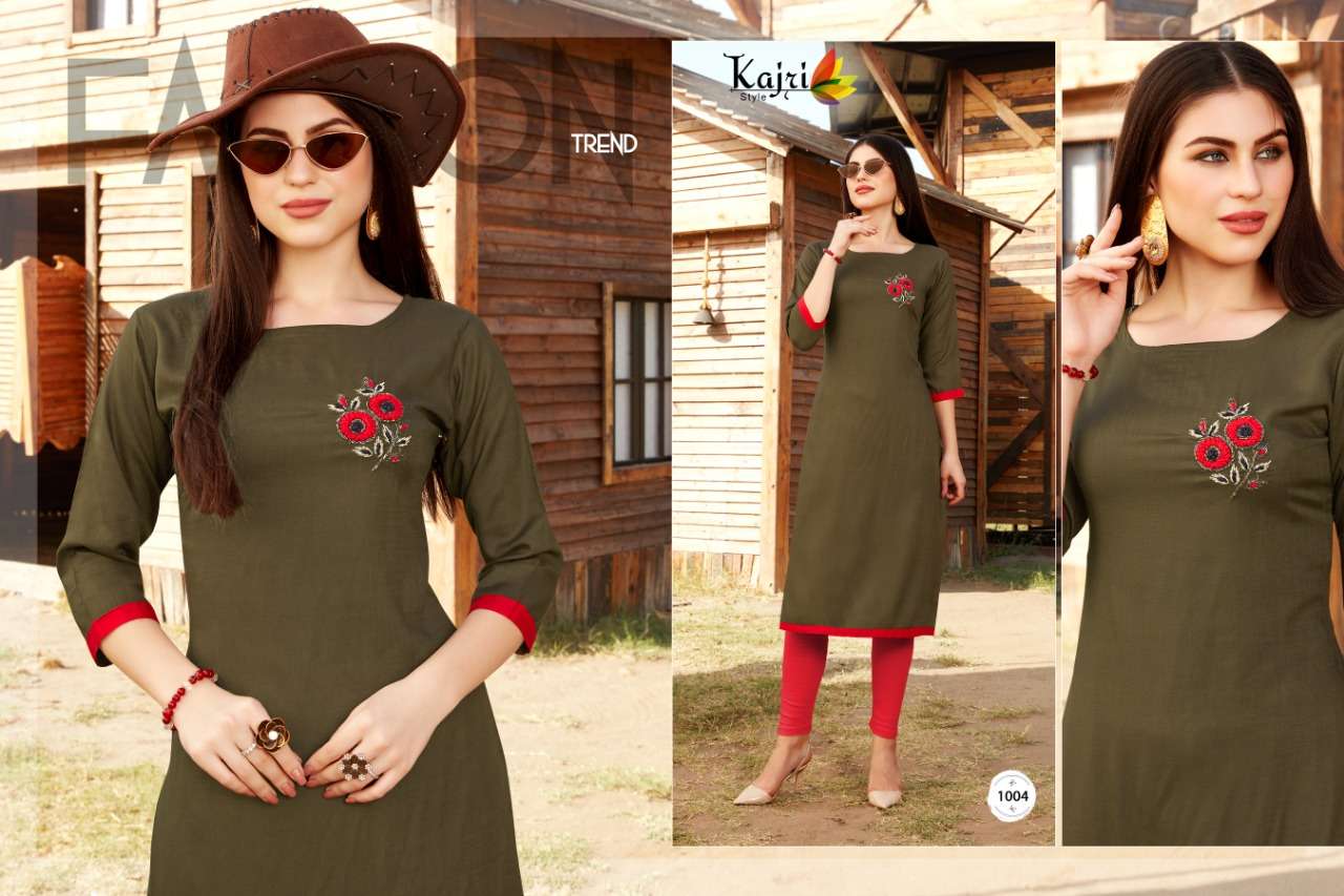 TOUCH WOOD BY KAJRI STYLE 1001 TO 1008 SERIES STYLISH FANCY BEAUTIFUL COLORFUL CASUAL WEAR & ETHNIC WEAR 14 KG HEAVY RAYON KURTIS AT WHOLESALE PRICE