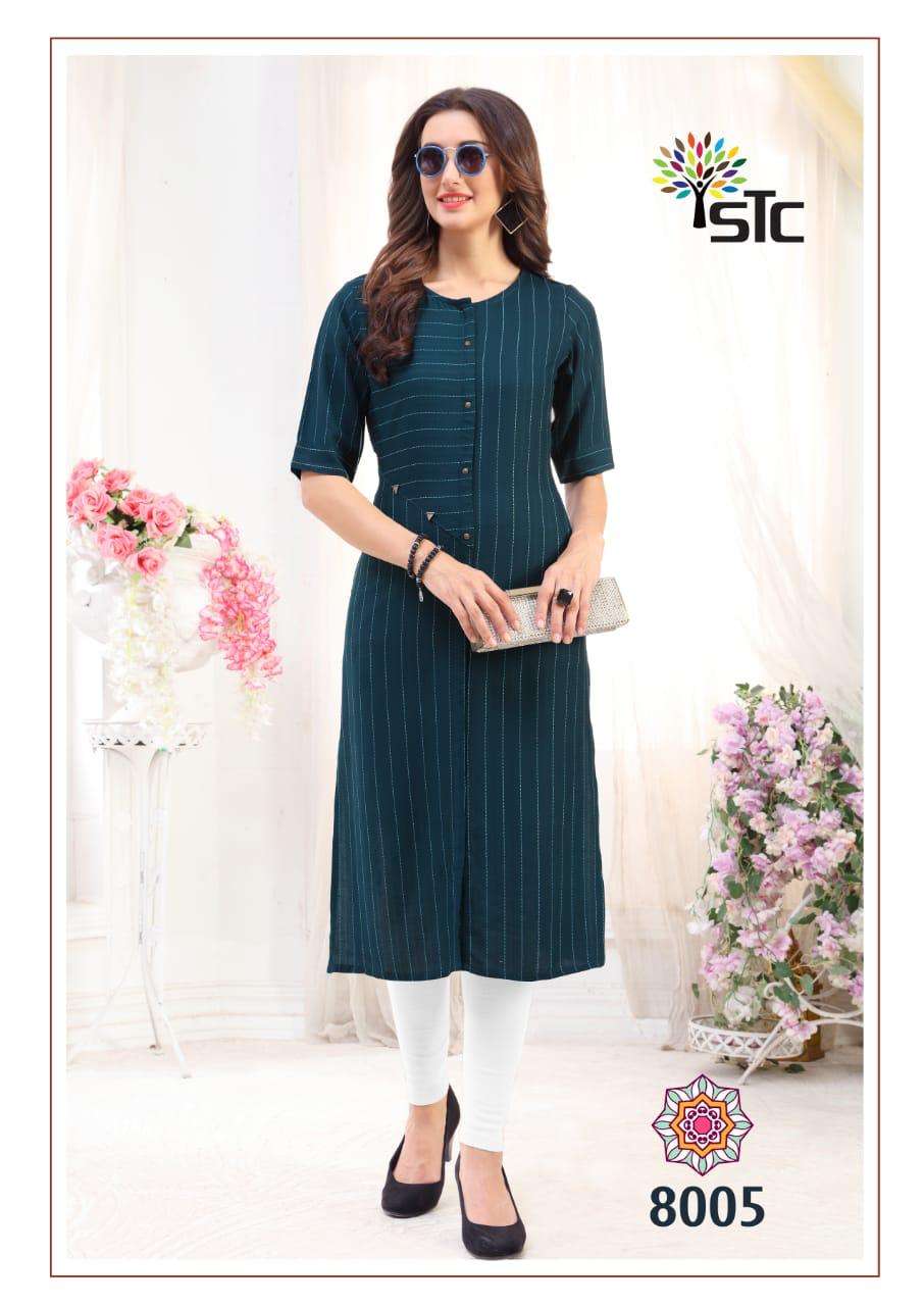 FANTASY BY STC 8001 TO 8008 SERIES STYLISH FANCY BEAUTIFUL COLORFUL CASUAL WEAR & ETHNIC WEAR RAYON LINING KURTIS AT WHOLESALE PRICE