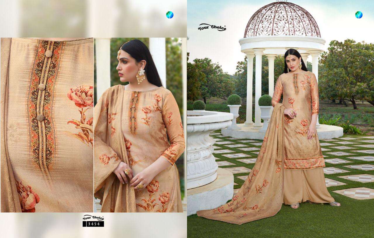 TANZEELA BY YOUR CHOICE 3453 TO 3458 SERIES DESIGNER SHARARA SUITS BEAUTIFUL STYLISH FANCY COLORFUL PARTY WEAR & OCCASIONAL WEAR JAM SILK COTTON DIGITAL PRINTED EMBROIDERY DRESSES AT WHOLESALE PRICE
