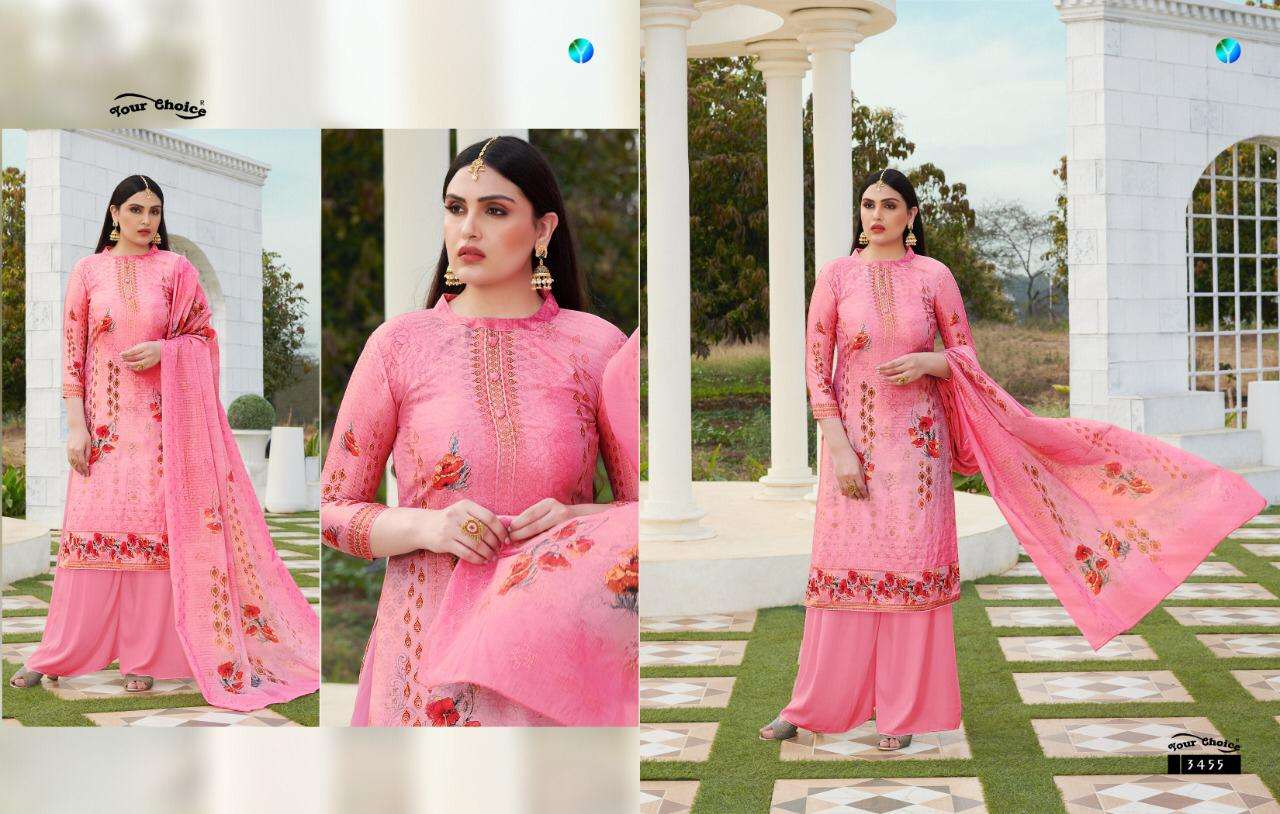 TANZEELA BY YOUR CHOICE 3453 TO 3458 SERIES DESIGNER SHARARA SUITS BEAUTIFUL STYLISH FANCY COLORFUL PARTY WEAR & OCCASIONAL WEAR JAM SILK COTTON DIGITAL PRINTED EMBROIDERY DRESSES AT WHOLESALE PRICE