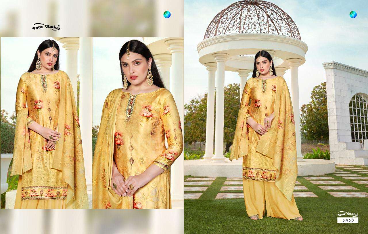 TANZEELA BY YOUR CHOICE 3453 TO 3458 SERIES DESIGNER SHARARA SUITS BEAUTIFUL STYLISH FANCY COLORFUL PARTY WEAR & OCCASIONAL WEAR JAM SILK COTTON DIGITAL PRINTED EMBROIDERY DRESSES AT WHOLESALE PRICE