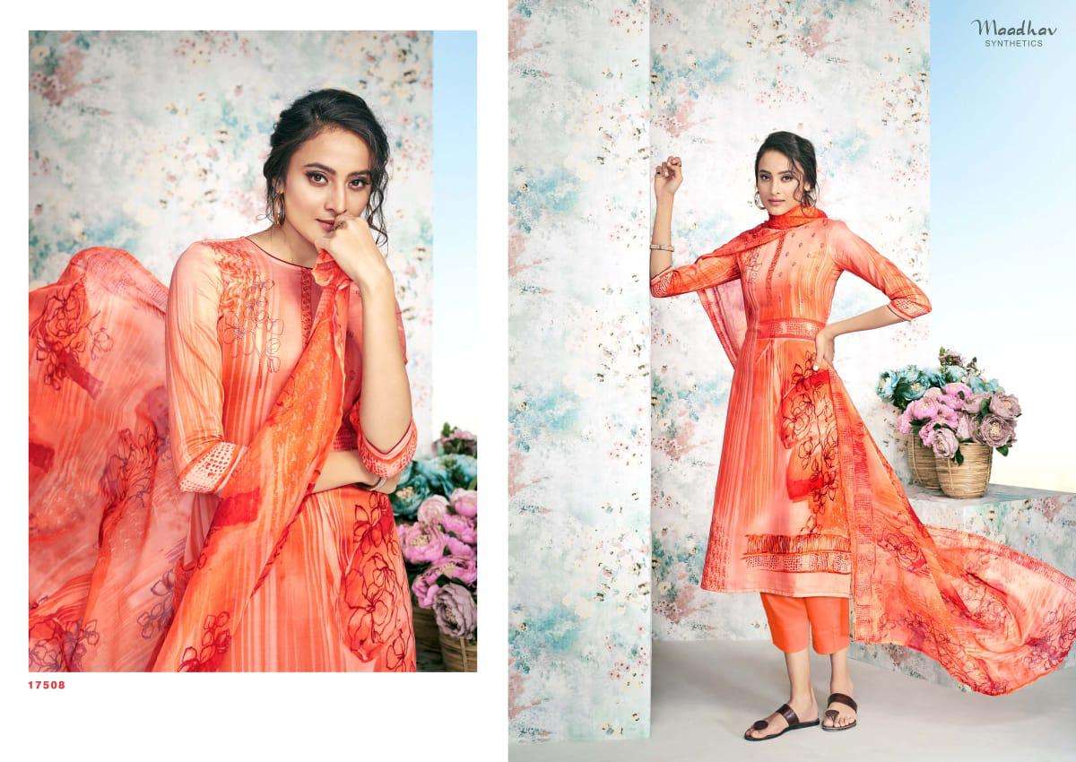 ELITE BY MAADHAV SYNTHETIC 17501 TO 17508 SERIES BEAUTIFUL SUITS STYLISH FANCY COLORFUL PARTY WEAR & OCCASIONAL WEAR PURE JAM NEGATIVE PRINTED DRESSES AT WHOLESALE PRICE