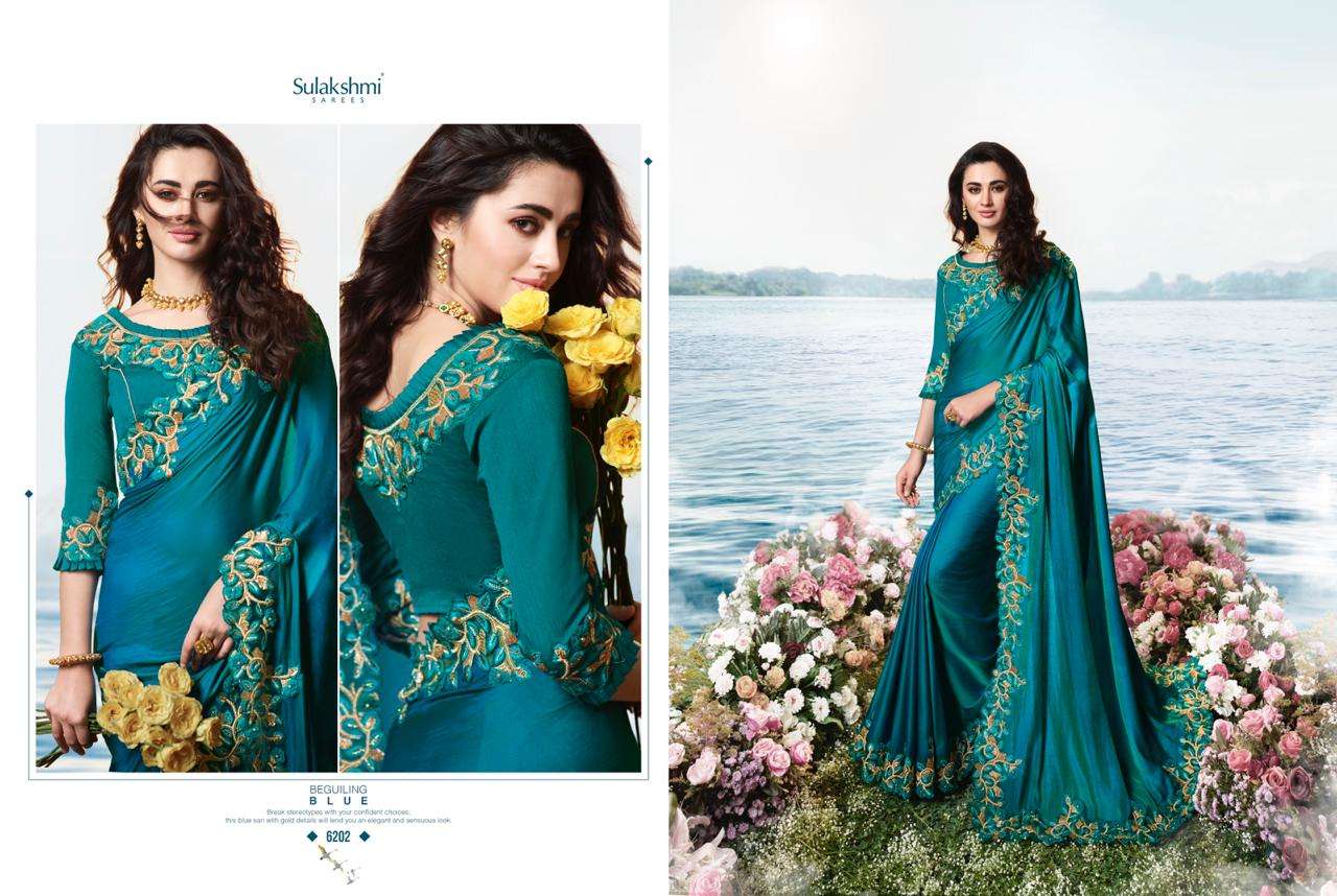 AAKASHI BY SULAKSHMI 6201 TO 6214 SERIES INDIAN TRADITIONAL WEAR COLLECTION BEAUTIFUL STYLISH FANCY COLORFUL PARTY WEAR & OCCASIONAL WEAR FANCY EMBROIDERED SAREES AT WHOLESALE PRICE