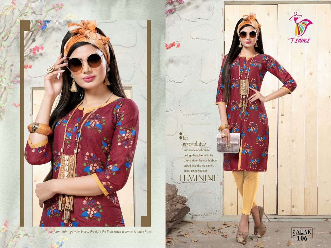 ZALAK BY TINKI 101 TO 108 SERIES STYLISH FANCY BEAUTIFUL COLORFUL CASUAL WEAR & ETHNIC WEAR COTTON TWO TONE PRINTED KURTIS AT WHOLESALE PRICE