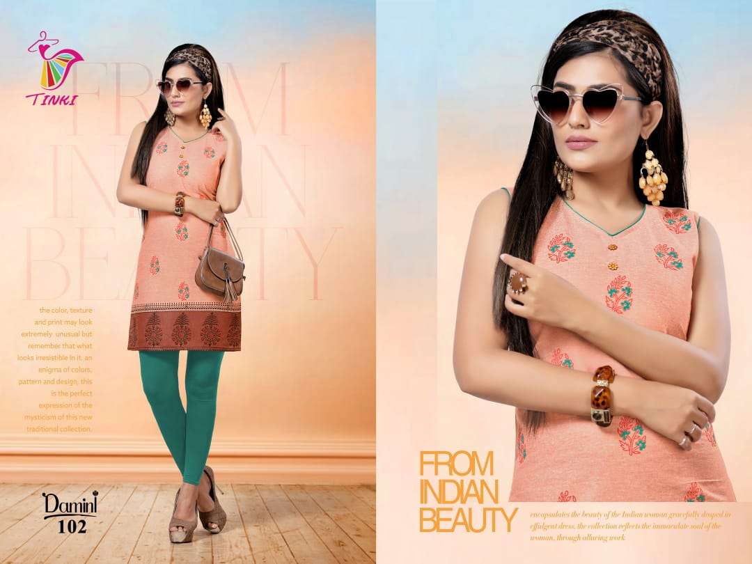 DAMINI BY TINKI 101 TO 108 SERIES STYLISH FANCY BEAUTIFUL COLORFUL CASUAL WEAR & ETHNIC WEAR COTTON FLEX KURTIS AT WHOLESALE PRICE