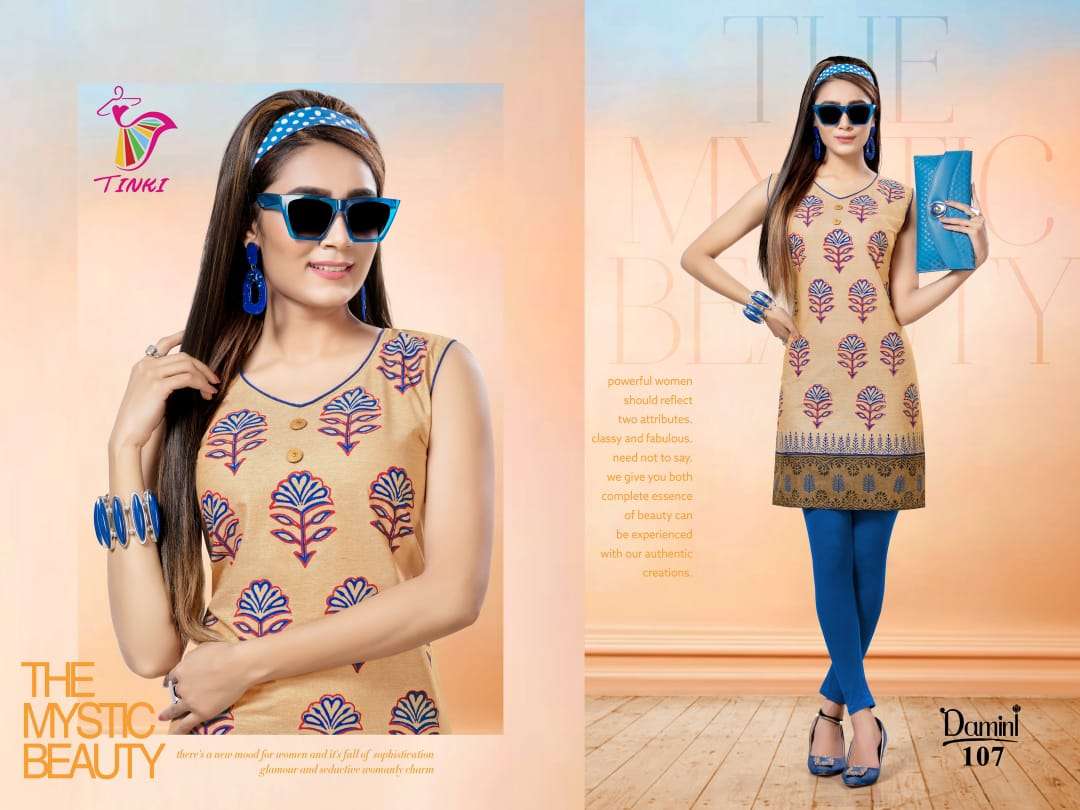 DAMINI BY TINKI 101 TO 108 SERIES STYLISH FANCY BEAUTIFUL COLORFUL CASUAL WEAR & ETHNIC WEAR COTTON FLEX KURTIS AT WHOLESALE PRICE
