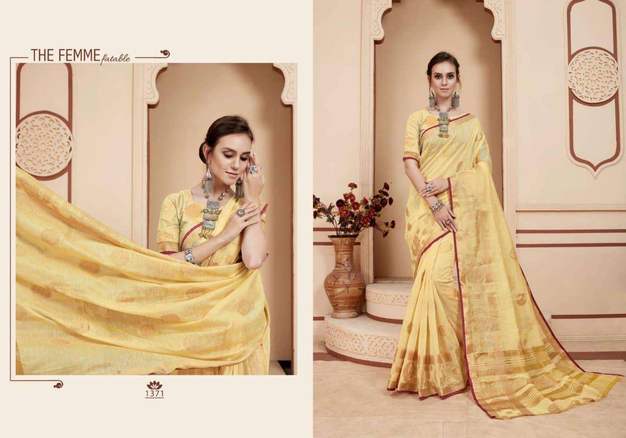 SARA BY VRANDA FASHION 1369 TO 1376 SERIES INDIAN TRADITIONAL WEAR COLLECTION BEAUTIFUL STYLISH FANCY COLORFUL PARTY WEAR & OCCASIONAL WEAR BANARASI COTTON SILK SAREES AT WHOLESALE PRICE