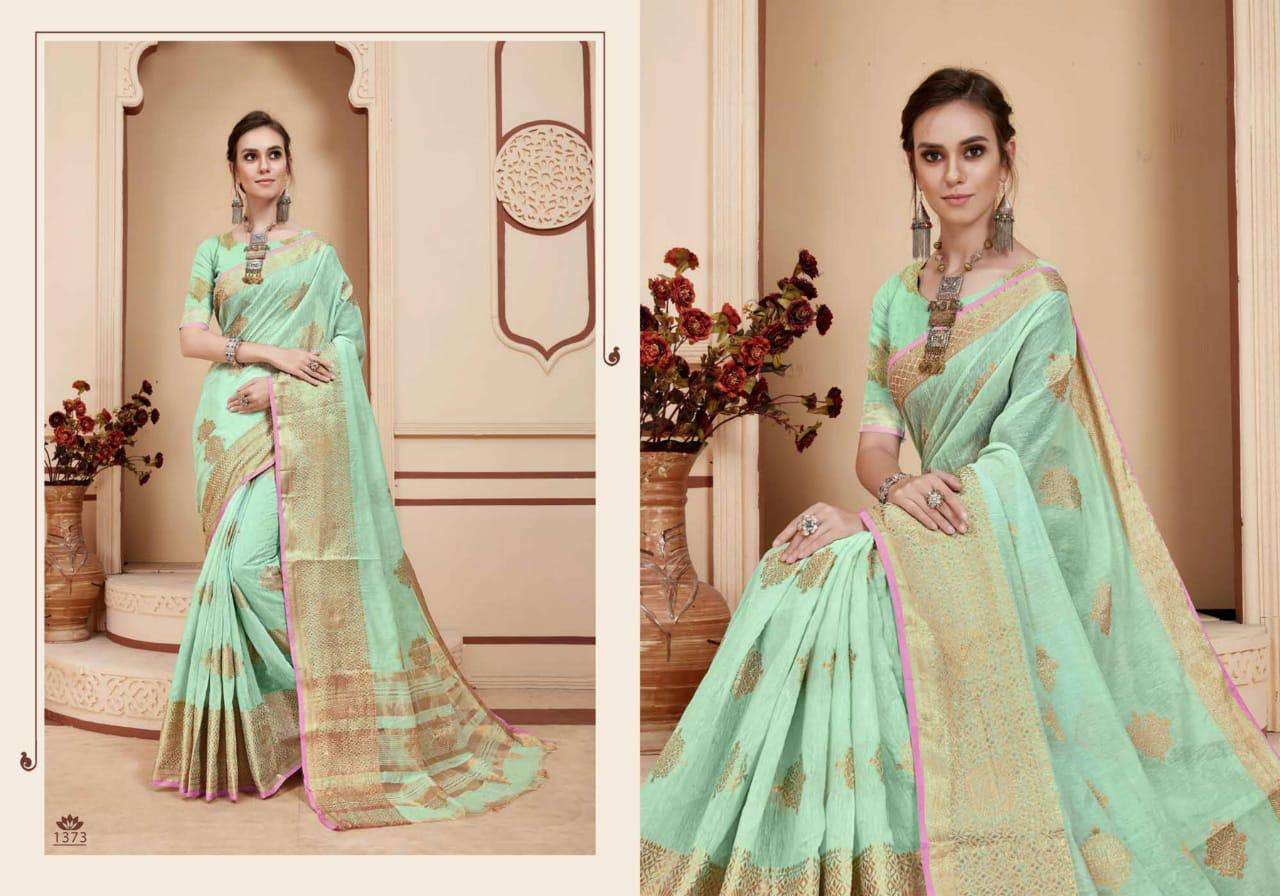 SARA BY VRANDA FASHION 1369 TO 1376 SERIES INDIAN TRADITIONAL WEAR COLLECTION BEAUTIFUL STYLISH FANCY COLORFUL PARTY WEAR & OCCASIONAL WEAR BANARASI COTTON SILK SAREES AT WHOLESALE PRICE