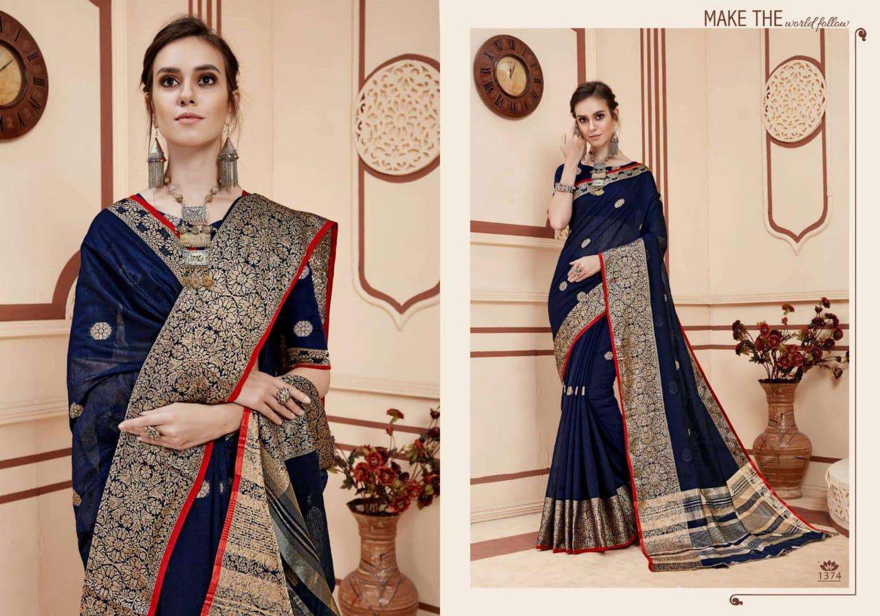 SARA BY VRANDA FASHION 1369 TO 1376 SERIES INDIAN TRADITIONAL WEAR COLLECTION BEAUTIFUL STYLISH FANCY COLORFUL PARTY WEAR & OCCASIONAL WEAR BANARASI COTTON SILK SAREES AT WHOLESALE PRICE