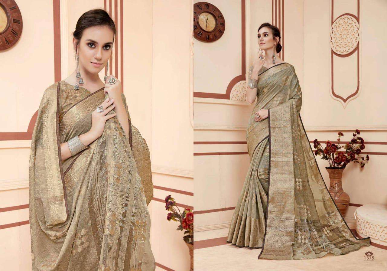 SARA BY VRANDA FASHION 1369 TO 1376 SERIES INDIAN TRADITIONAL WEAR COLLECTION BEAUTIFUL STYLISH FANCY COLORFUL PARTY WEAR & OCCASIONAL WEAR BANARASI COTTON SILK SAREES AT WHOLESALE PRICE