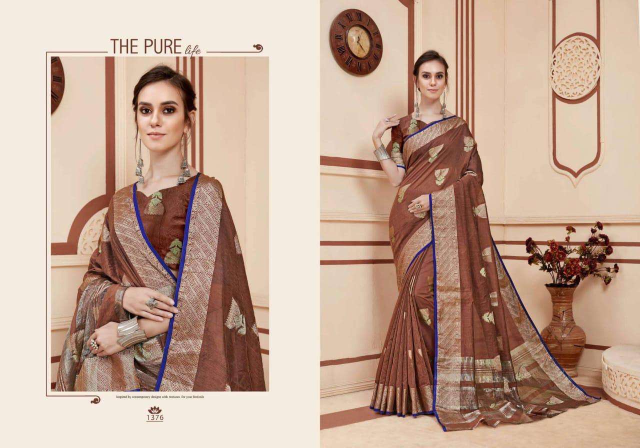 SARA BY VRANDA FASHION 1369 TO 1376 SERIES INDIAN TRADITIONAL WEAR COLLECTION BEAUTIFUL STYLISH FANCY COLORFUL PARTY WEAR & OCCASIONAL WEAR BANARASI COTTON SILK SAREES AT WHOLESALE PRICE