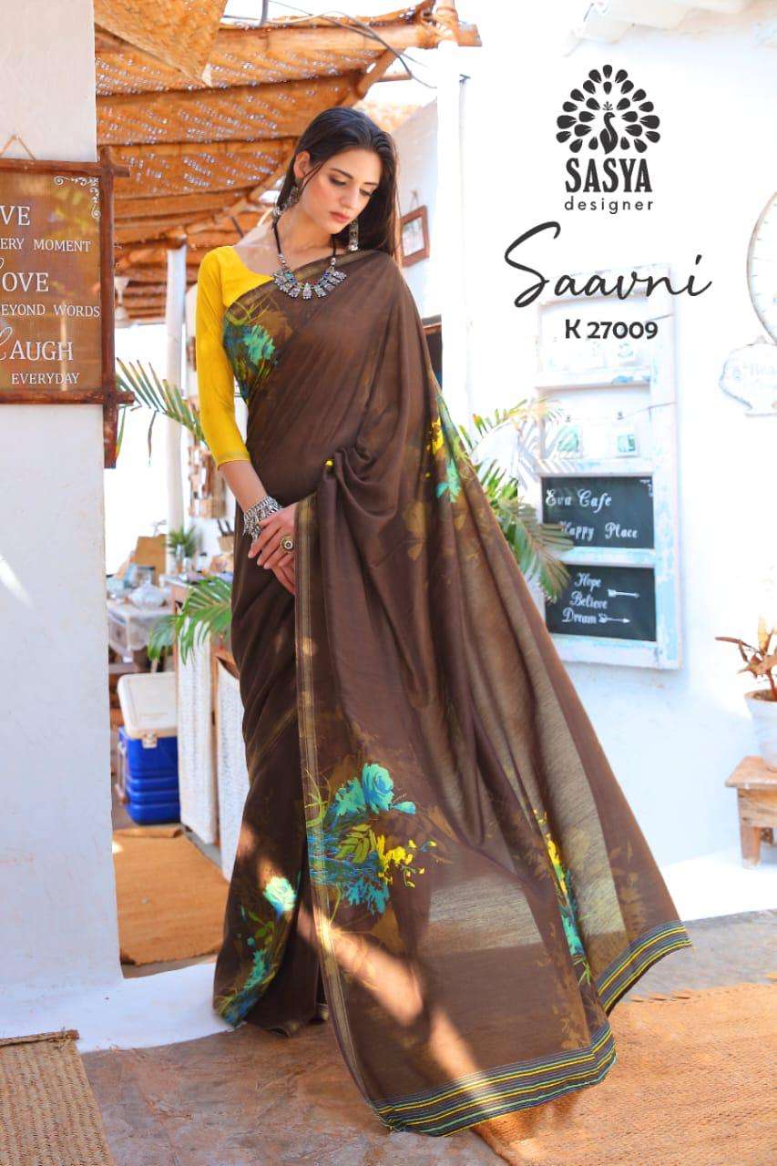 SAAVNI BY SASYA DESIGNER 27001 TO 27010 SERIES INDIAN TRADITIONAL WEAR COLLECTION BEAUTIFUL STYLISH FANCY COLORFUL PARTY WEAR & OCCASIONAL WEAR MAL MAL COTTON SAREES AT WHOLESALE PRICE