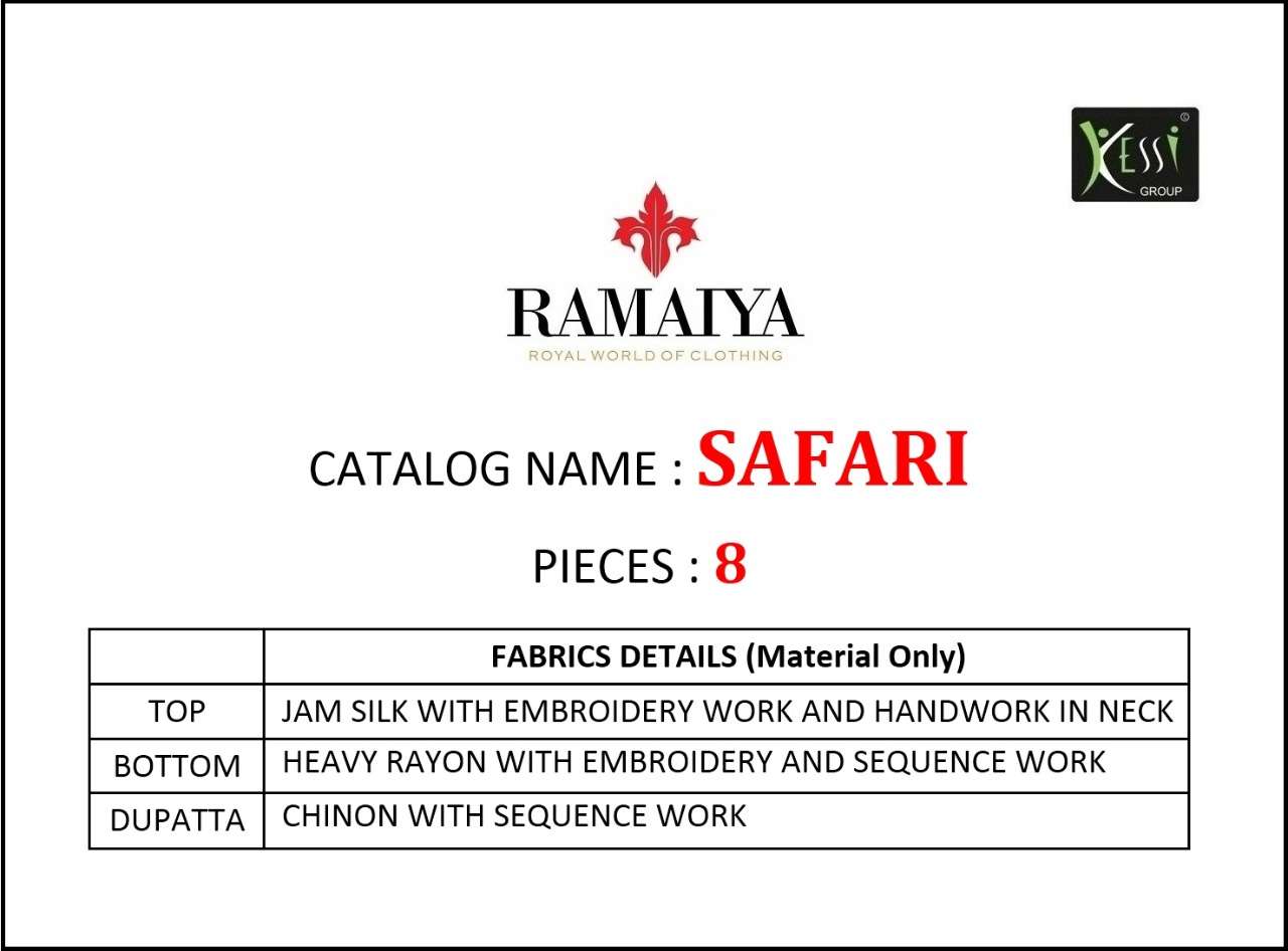 SAFARI BY RAMAIYA 10171 TO 10178 SERIES BEAUTIFUL SUITS STYLISH FANCY COLORFUL PARTY WEAR & OCCASIONAL WEAR JAM SILK WITH EMBROIDERY DRESSES AT WHOLESALE PRICE