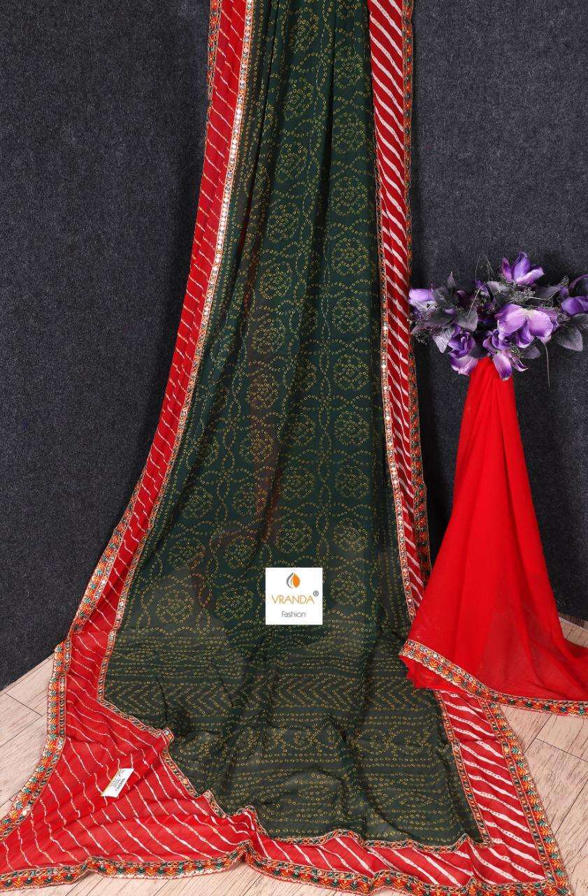 BANDHNI VOL-4 BY VRANDA FASHION 4001 TO 4014 SERIES INDIAN TRADITIONAL WEAR COLLECTION BEAUTIFUL STYLISH FANCY COLORFUL PARTY WEAR & OCCASIONAL WEAR GEORGETTE EMBROIDERED SAREES AT WHOLESALE PRICE