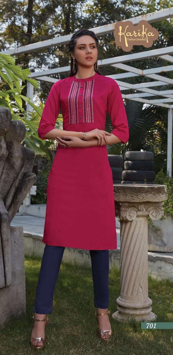 PEARL BY KARTIKA FASHIONS 701 TO 706 SERIES BEAUTIFUL STYLISH FANCY COLORFUL CASUAL WEAR & ETHNIC WEAR & READY TO WEAR RAYON EMBROIDERED KURTIS AT WHOLESALE PRICE