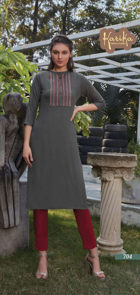 PEARL BY KARTIKA FASHIONS 701 TO 706 SERIES BEAUTIFUL STYLISH FANCY COLORFUL CASUAL WEAR & ETHNIC WEAR & READY TO WEAR RAYON EMBROIDERED KURTIS AT WHOLESALE PRICE