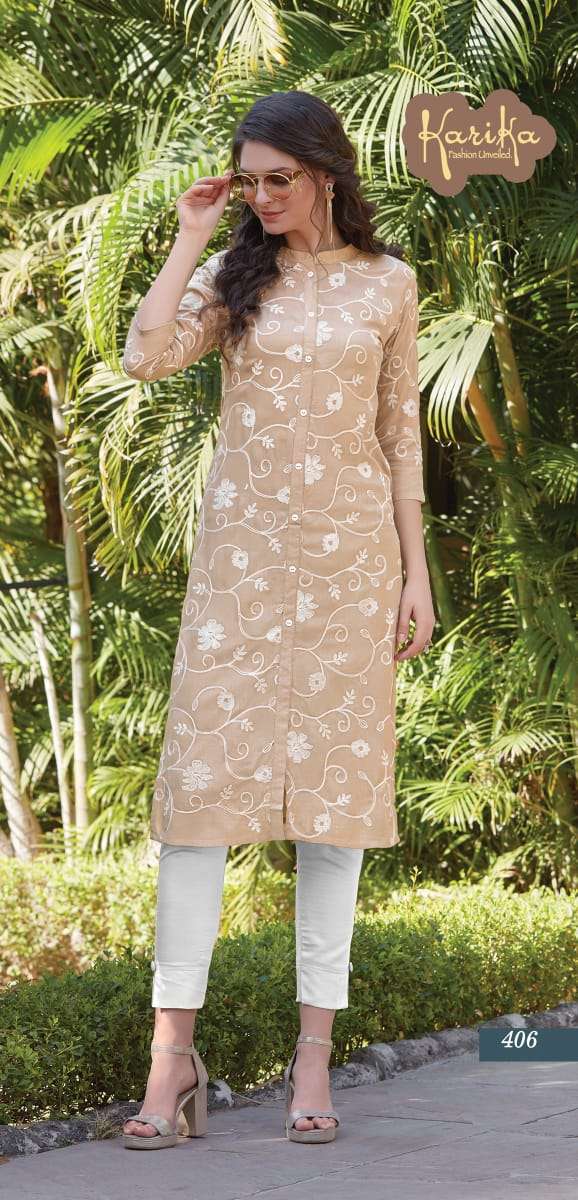 LILY BY KARTIKA FASHIONS 401 TO 406 SERIES BEAUTIFUL STYLISH FANCY COLORFUL CASUAL WEAR & ETHNIC WEAR & READY TO WEAR RAYON EMBROIDERED KURTIS AT WHOLESALE PRICE