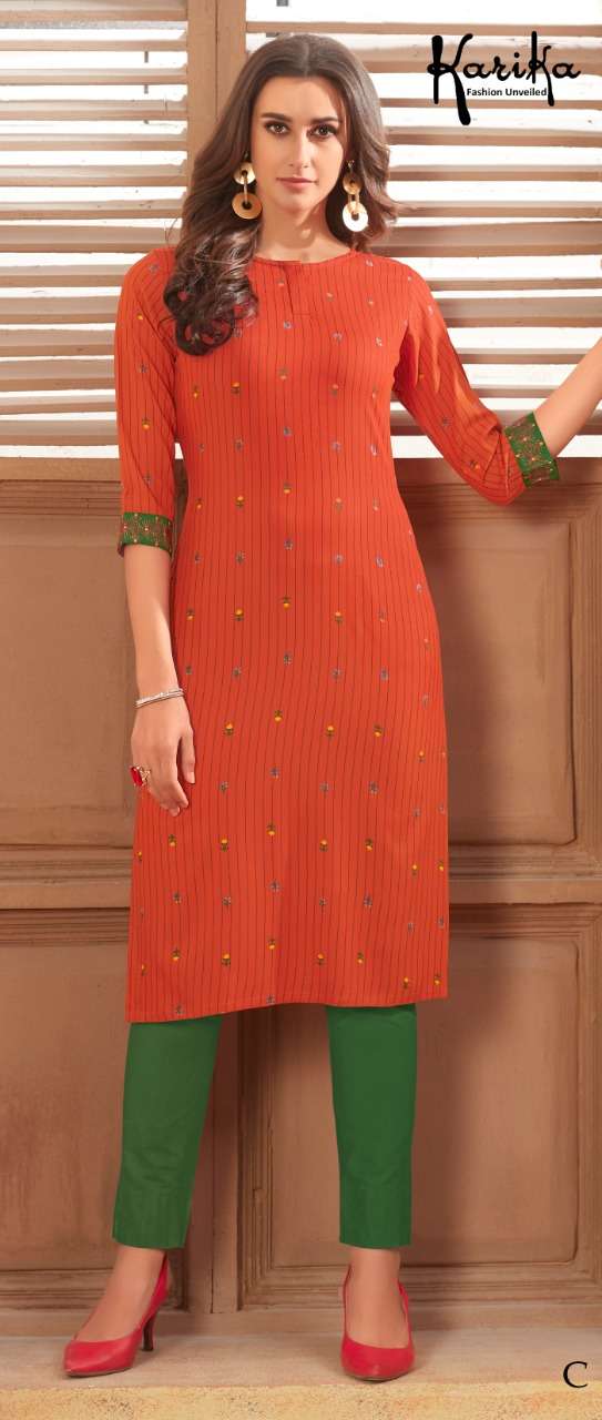 SPARKLE BY KARIKA A TO F SERIES BEAUTIFUL STYLISH FANCY COLORFUL CASUAL WEAR & ETHNIC WEAR & READY TO WEAR VISCOSE RAYON PRINTED KURTIS AT WHOLESALE PRICE