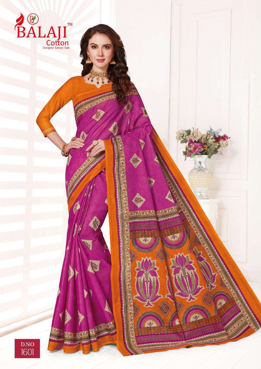 LEELAVATHI VOL-6 BY BALAJI COTTON 1601 TO 1630 SERIES INDIAN TRADITIONAL WEAR COLLECTION BEAUTIFUL STYLISH FANCY COLORFUL PARTY WEAR & OCCASIONAL WEAR COTTON SAREE WITH B.P SAREES AT WHOLESALE PRICE