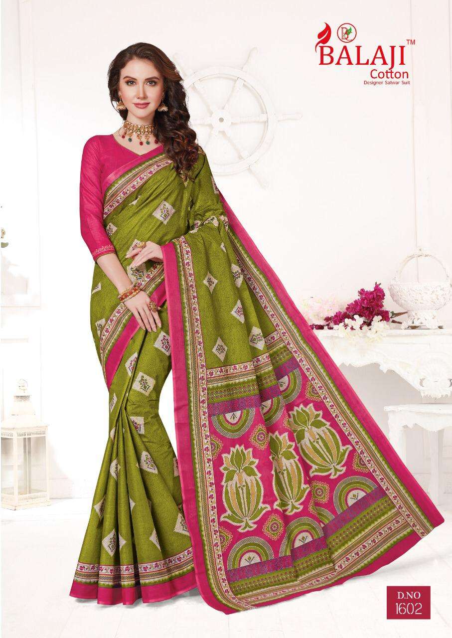 LEELAVATHI VOL-6 BY BALAJI COTTON 1601 TO 1630 SERIES INDIAN TRADITIONAL WEAR COLLECTION BEAUTIFUL STYLISH FANCY COLORFUL PARTY WEAR & OCCASIONAL WEAR COTTON SAREE WITH B.P SAREES AT WHOLESALE PRICE