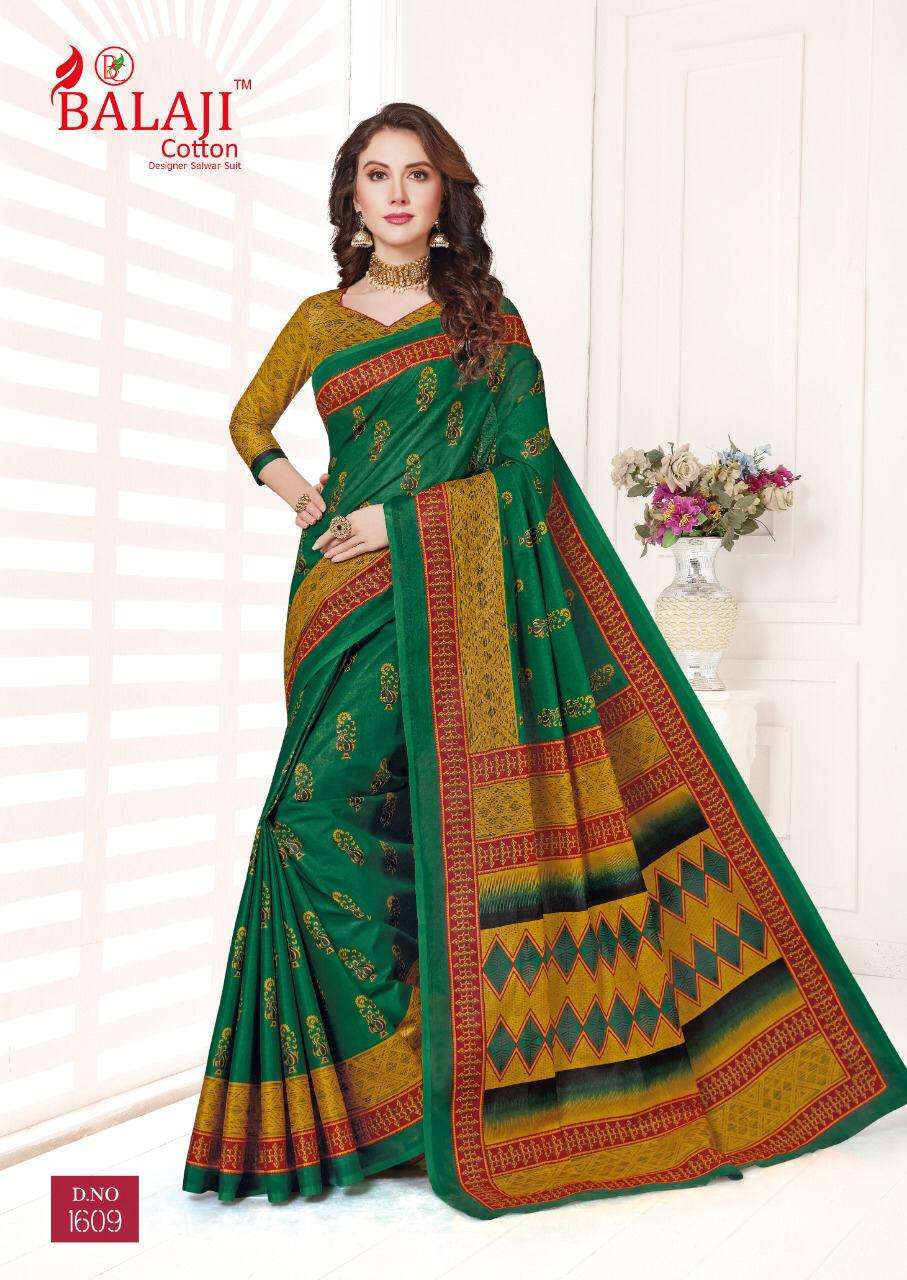 LEELAVATHI VOL-6 BY BALAJI COTTON 1601 TO 1630 SERIES INDIAN TRADITIONAL WEAR COLLECTION BEAUTIFUL STYLISH FANCY COLORFUL PARTY WEAR & OCCASIONAL WEAR COTTON SAREE WITH B.P SAREES AT WHOLESALE PRICE