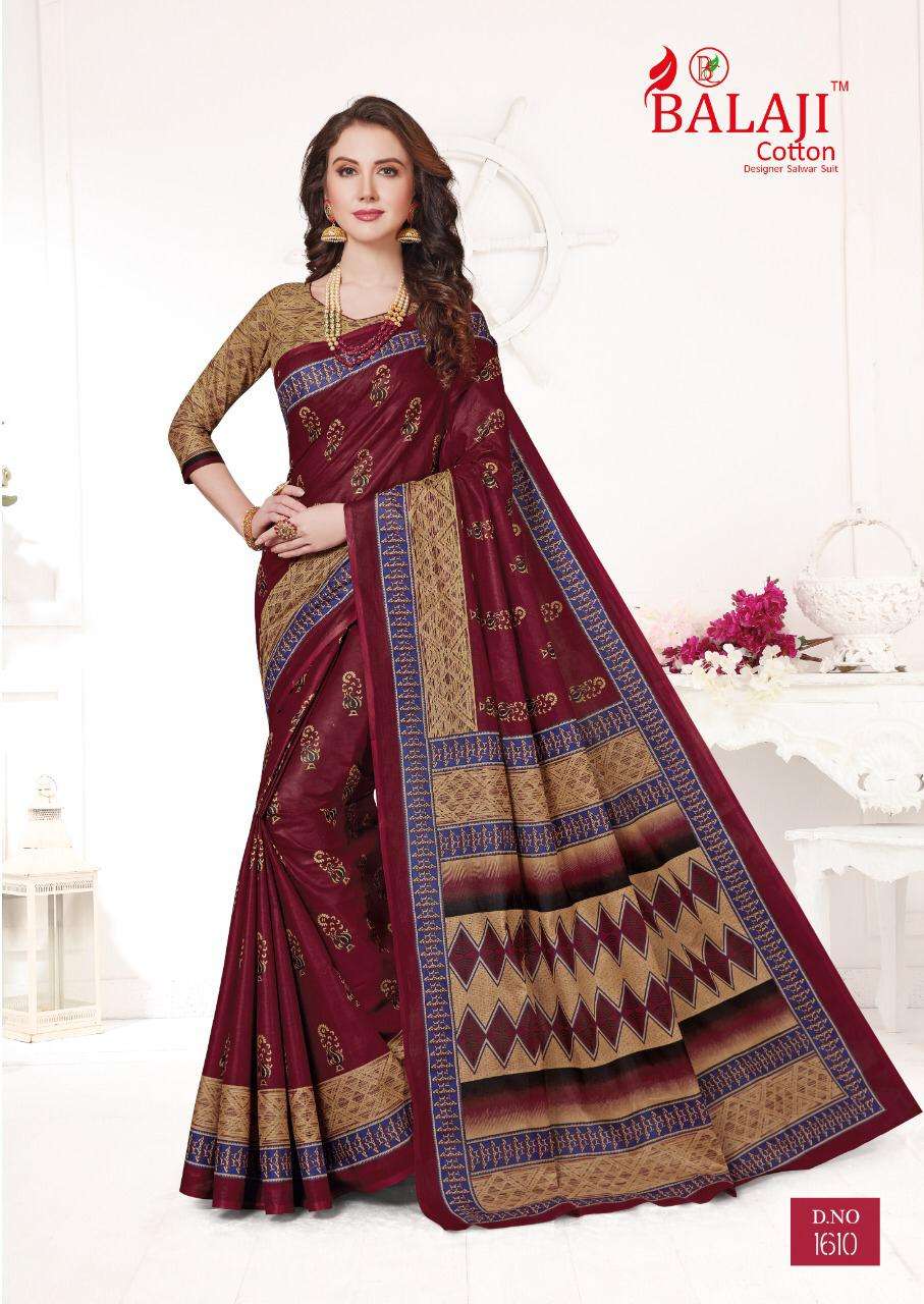 LEELAVATHI VOL-6 BY BALAJI COTTON 1601 TO 1630 SERIES INDIAN TRADITIONAL WEAR COLLECTION BEAUTIFUL STYLISH FANCY COLORFUL PARTY WEAR & OCCASIONAL WEAR COTTON SAREE WITH B.P SAREES AT WHOLESALE PRICE