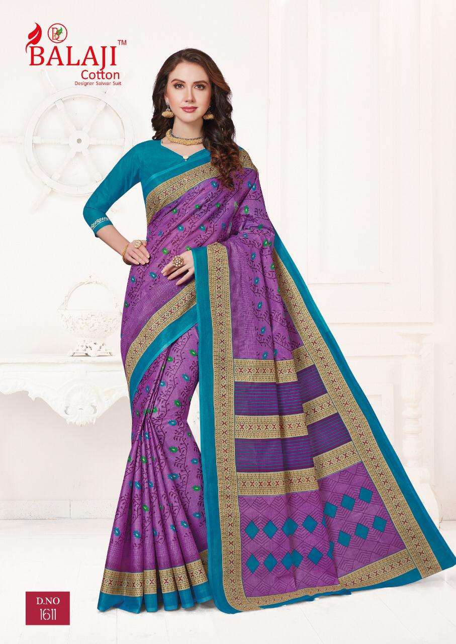 LEELAVATHI VOL-6 BY BALAJI COTTON 1601 TO 1630 SERIES INDIAN TRADITIONAL WEAR COLLECTION BEAUTIFUL STYLISH FANCY COLORFUL PARTY WEAR & OCCASIONAL WEAR COTTON SAREE WITH B.P SAREES AT WHOLESALE PRICE