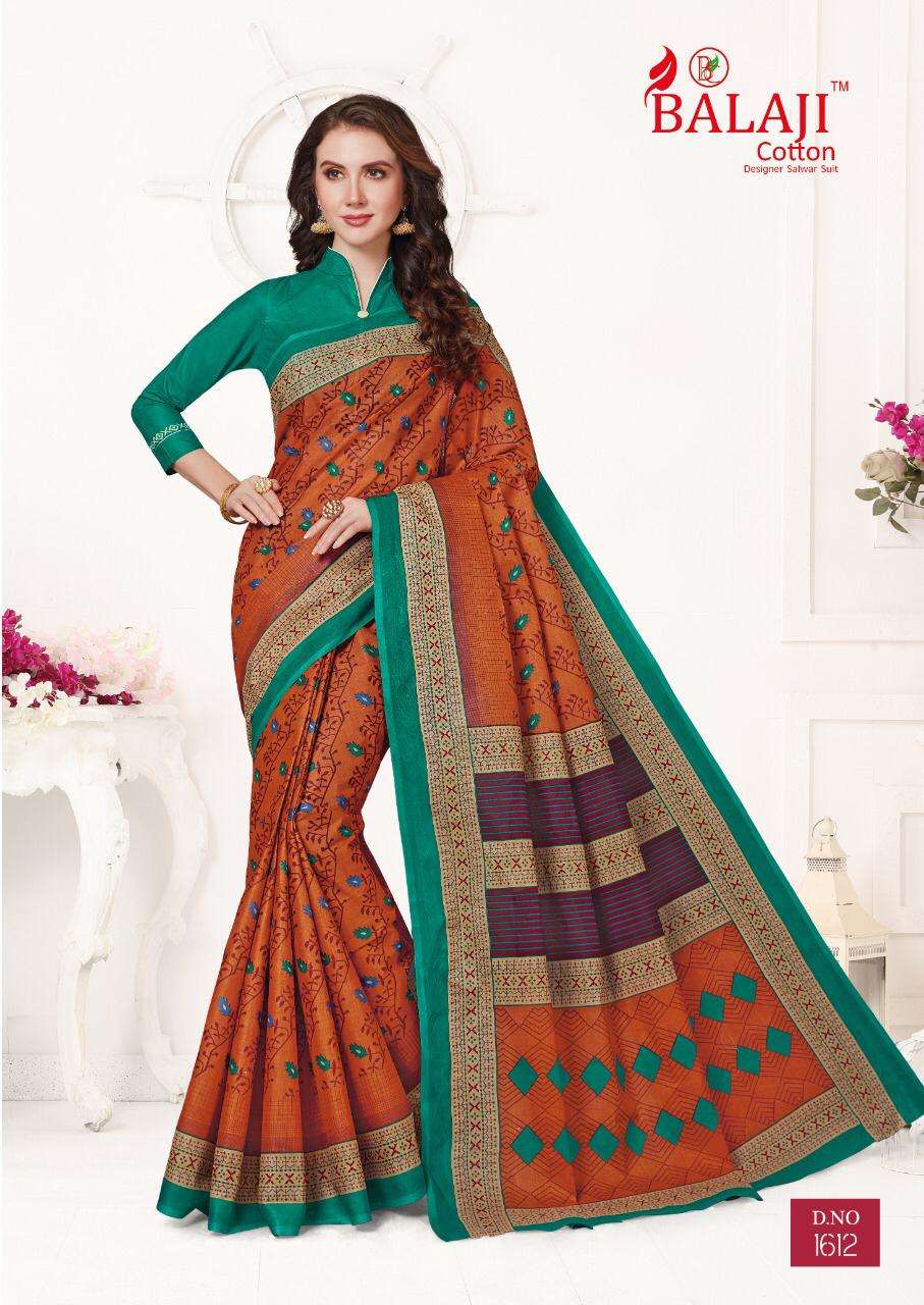 LEELAVATHI VOL-6 BY BALAJI COTTON 1601 TO 1630 SERIES INDIAN TRADITIONAL WEAR COLLECTION BEAUTIFUL STYLISH FANCY COLORFUL PARTY WEAR & OCCASIONAL WEAR COTTON SAREE WITH B.P SAREES AT WHOLESALE PRICE