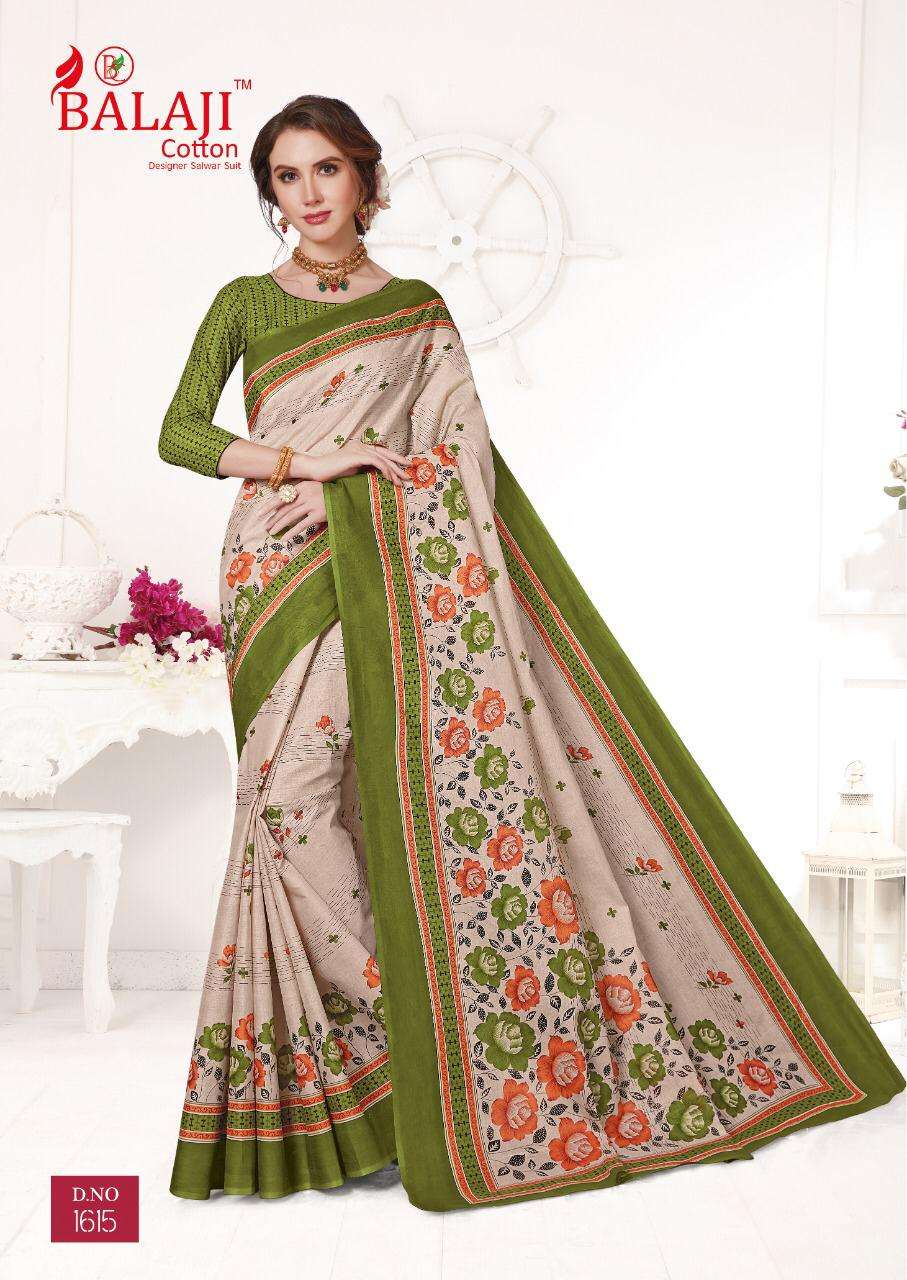 LEELAVATHI VOL-6 BY BALAJI COTTON 1601 TO 1630 SERIES INDIAN TRADITIONAL WEAR COLLECTION BEAUTIFUL STYLISH FANCY COLORFUL PARTY WEAR & OCCASIONAL WEAR COTTON SAREE WITH B.P SAREES AT WHOLESALE PRICE