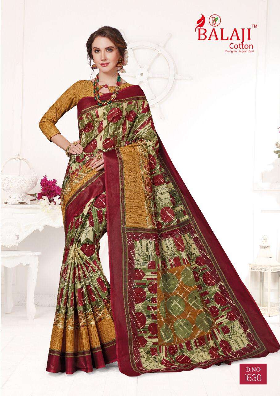 LEELAVATHI VOL-6 BY BALAJI COTTON 1601 TO 1630 SERIES INDIAN TRADITIONAL WEAR COLLECTION BEAUTIFUL STYLISH FANCY COLORFUL PARTY WEAR & OCCASIONAL WEAR COTTON SAREE WITH B.P SAREES AT WHOLESALE PRICE