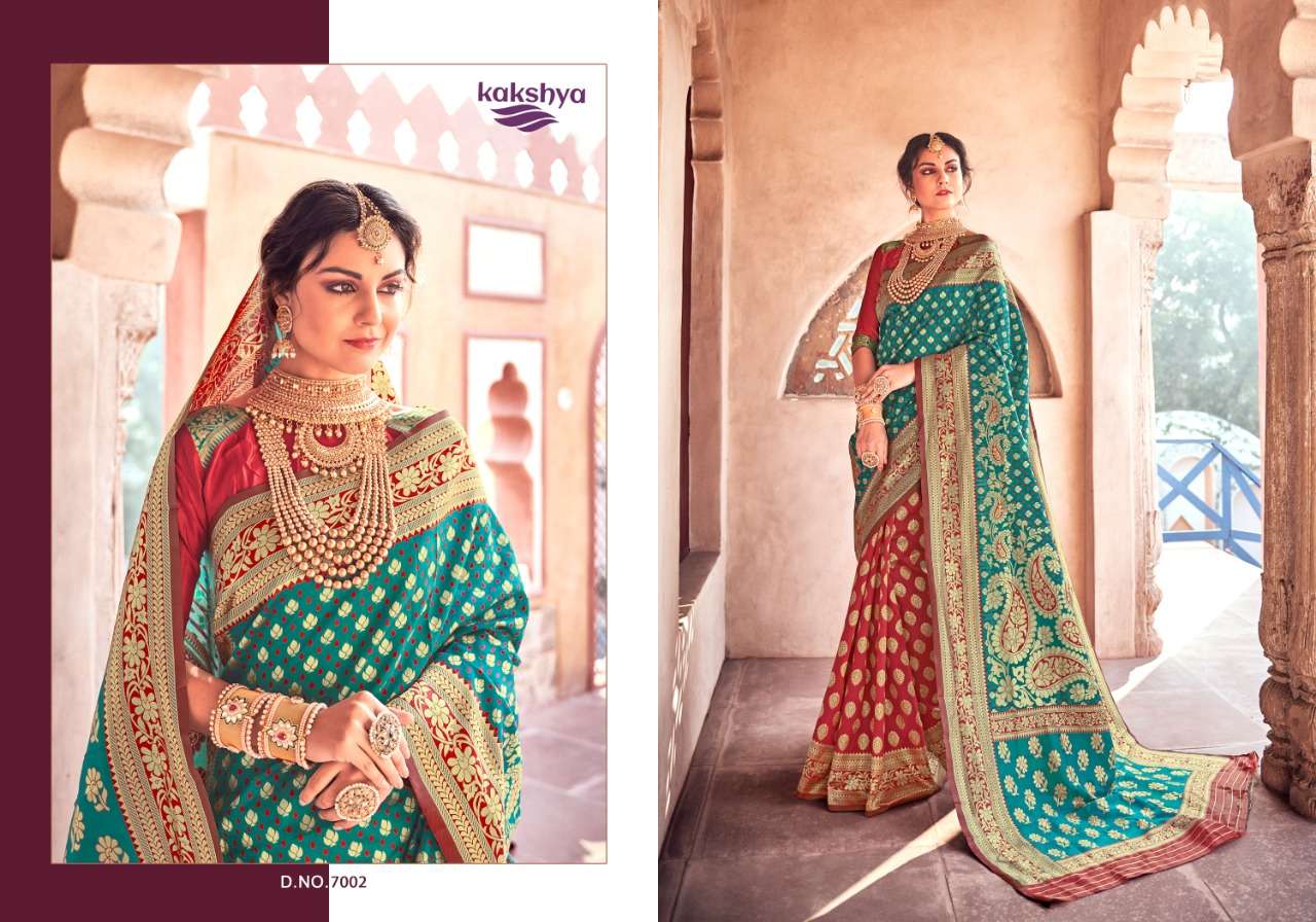 NAFISA BY KAKSHYA 7001 TO 7006 SERIES INDIAN TRADITIONAL WEAR COLLECTION BEAUTIFUL STYLISH FANCY COLORFUL PARTY WEAR & OCCASIONAL WEAR LICHI SILK SAREES AT WHOLESALE PRICE