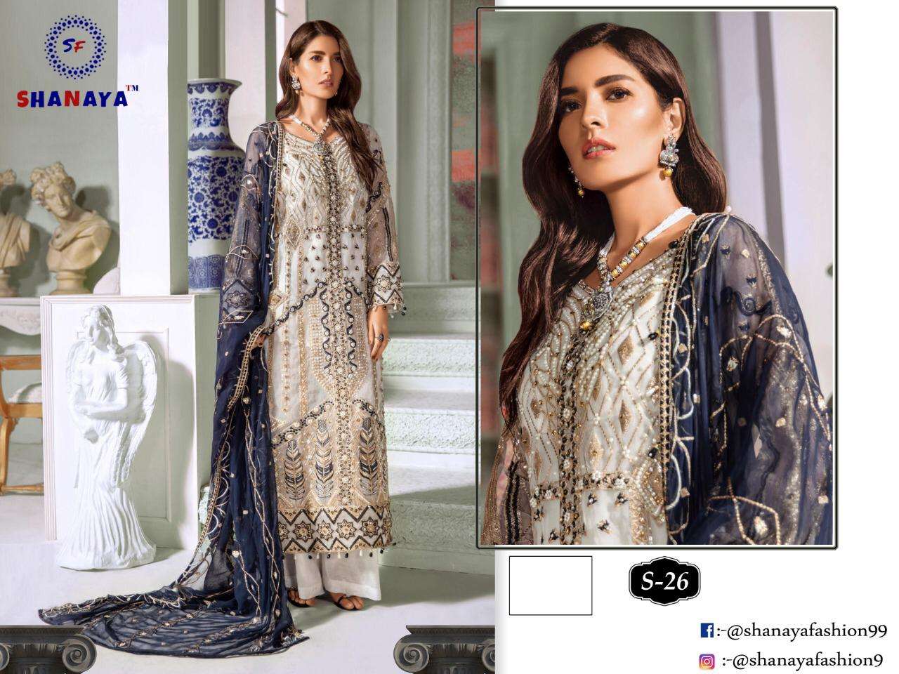 SHANAYA HIT DESIGN S-26 BY SHANAYA FASHION PAKISTANI SUITS BEAUTIFUL FANCY COLORFUL STYLISH PARTY WEAR & OCCASIONAL WEAR HEAVY FAUX GEORGETTE WITH EMBROIDERY DRESSES AT WHOLESALE PRICE