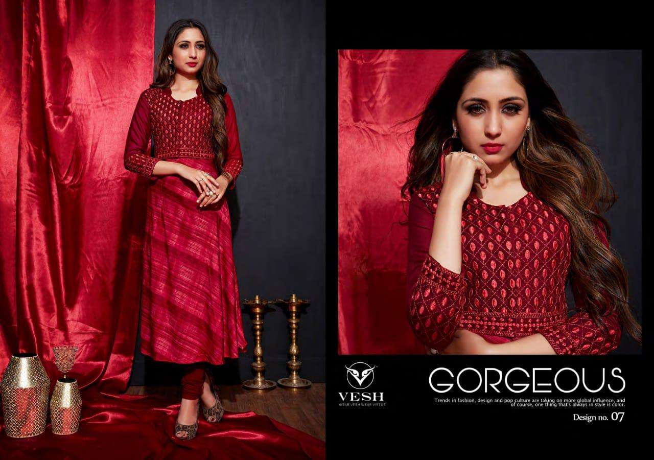 GLOSS BY VESH 01 TO 08 SERIES BEAUTIFUL COLORFUL STYLISH FANCY CASUAL WEAR & READY TO WEAR HEAVY RAYON EMBROIDERED KURTIS WITH KOTI AT WHOLESALE PRICE