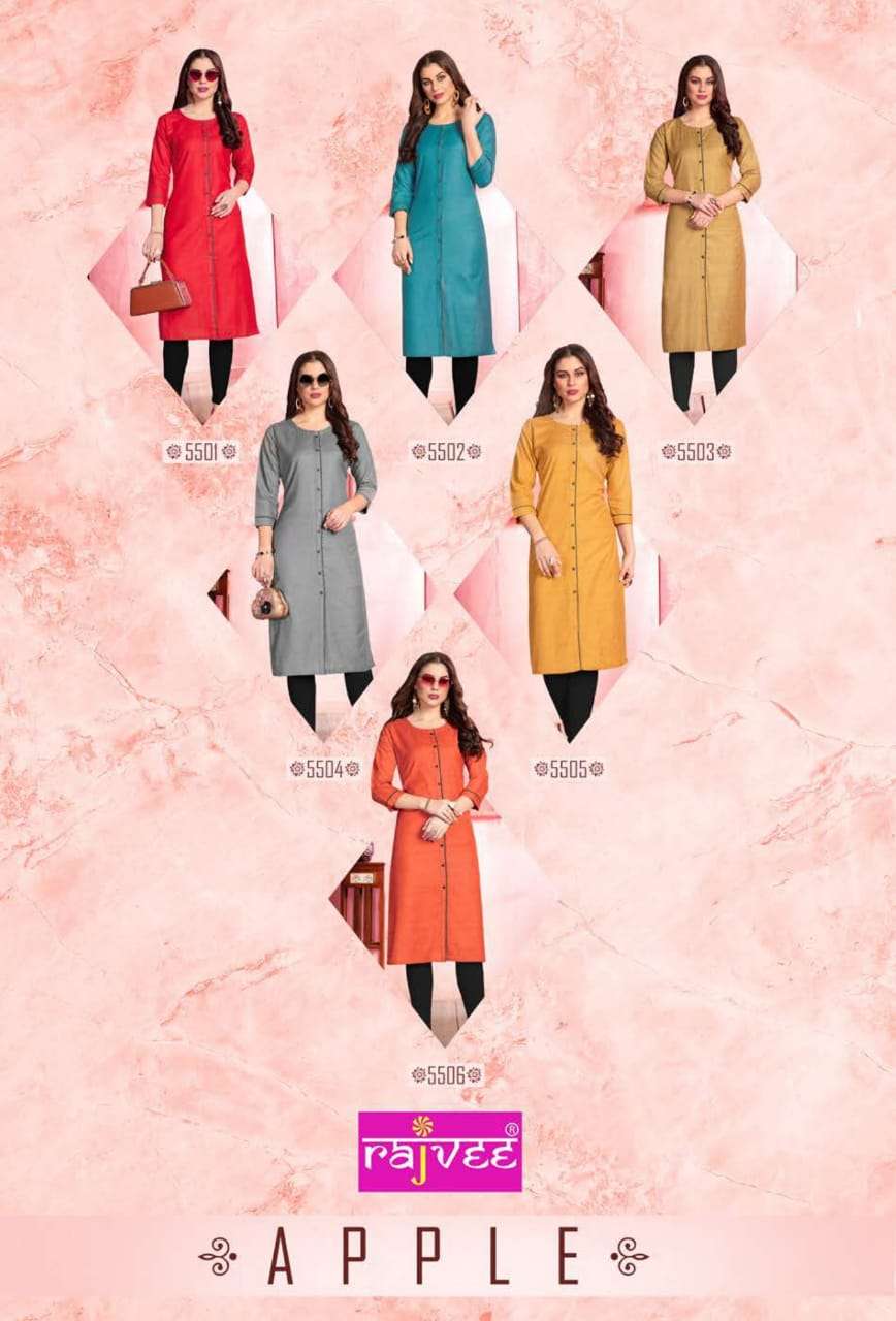 APPLE 5501 SERIES BY RAJVEE 9001 TO 9012 SERIES BEAUTIFUL STYLISH FANCY COLORFUL CASUAL WEAR & ETHNIC WEAR COTTON PRINTED KURTIS AT WHOLESALE PRICE