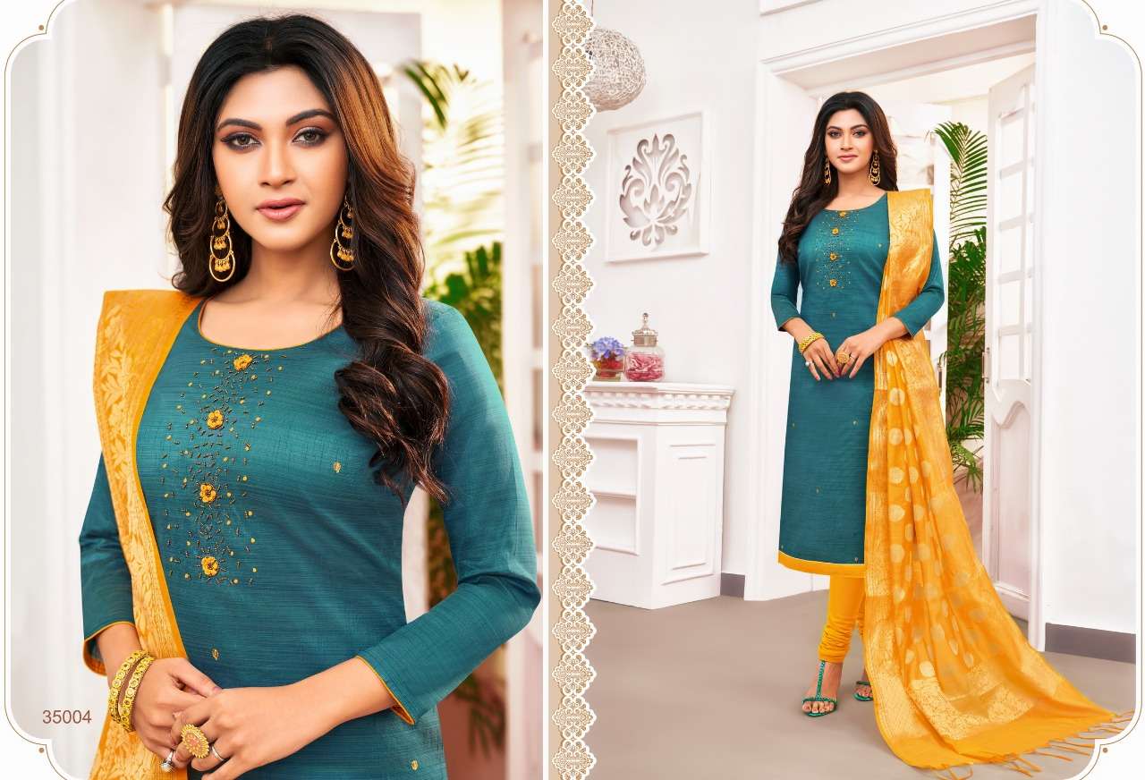 BANARASHI VOL-3 BY KAPIL TEX 35001 TO 35012 SERIES BEAUTIFUL SUITS STYLISH FANCY COLORFUL PARTY WEAR & OCCASIONAL WEAR SOUTH SILK WITH HANDWORK DRESSES AT WHOLESALE PRICE