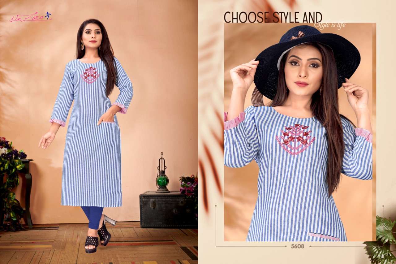 VERTICAL BY SIN ZARA 5601 TO 5609 SERIES BEAUTIFUL COLORFUL STYLISH FANCY CASUAL WEAR & ETHNIC WEAR & READY TO WEAR COTTON EMBROIDERED KURTIS AT WHOLESALE PRICE