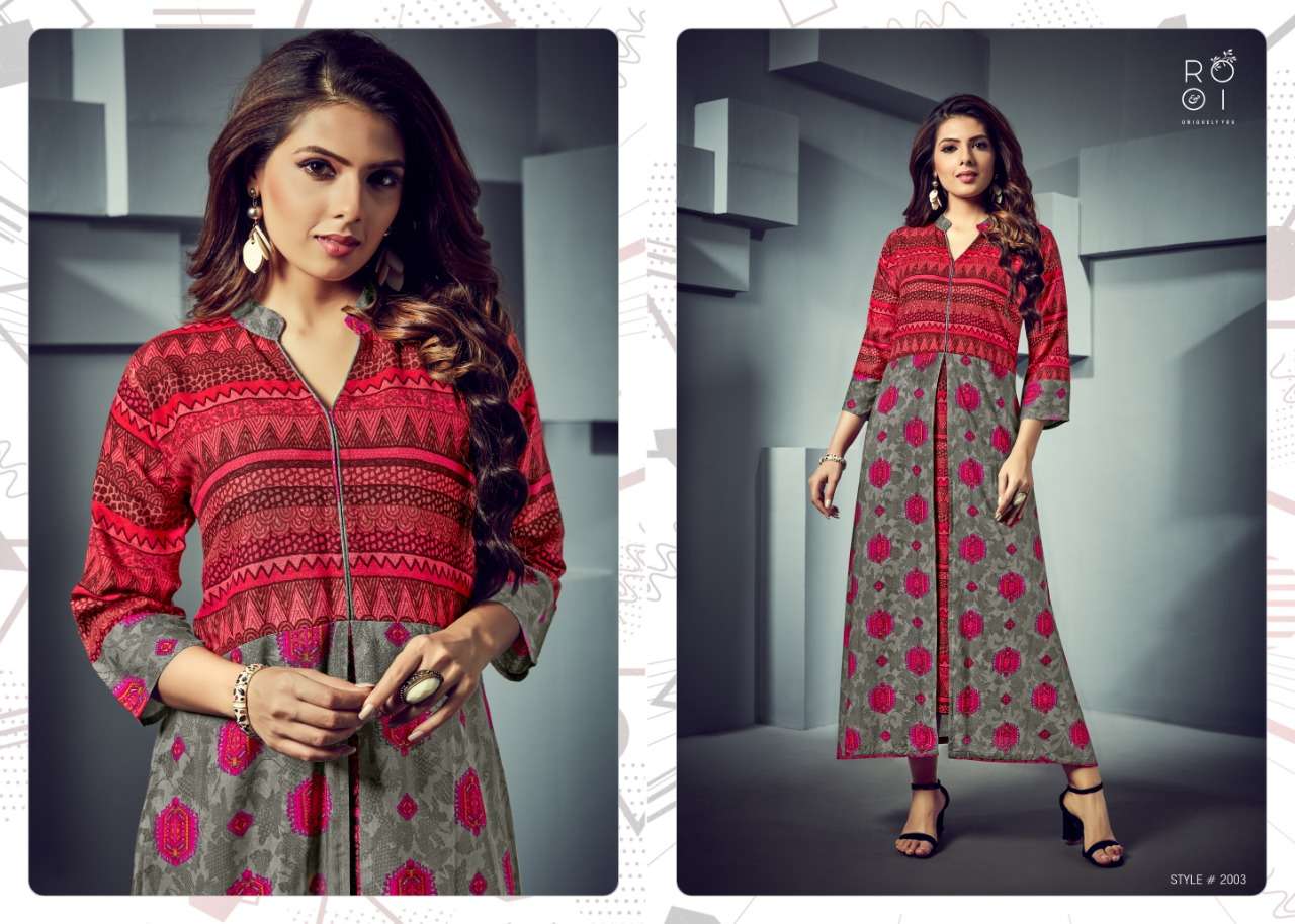 FASHION SEASON BY ROOI 2001 TO 2008 SERIES BEAUTIFUL COLORFUL STYLISH FANCY CASUAL WEAR & ETHNIC WEAR & READY TO WEAR HEAVY RAYON PRINTED WITH EMBROIDERED KURTIS AT WHOLESALE PRICE