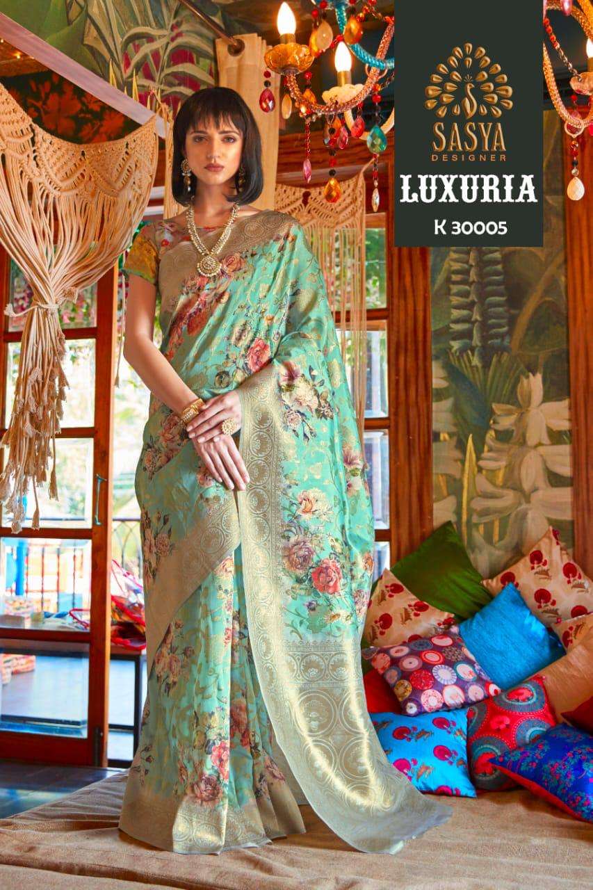 LUXURIA BY SASYA DESIGNER 30001 TO 30010 SERIES INDIAN TRADITIONAL WEAR COLLECTION BEAUTIFUL STYLISH FANCY COLORFUL PARTY WEAR & OCCASIONAL WEAR JACQUARD SILK SAREES AT WHOLESALE PRICE