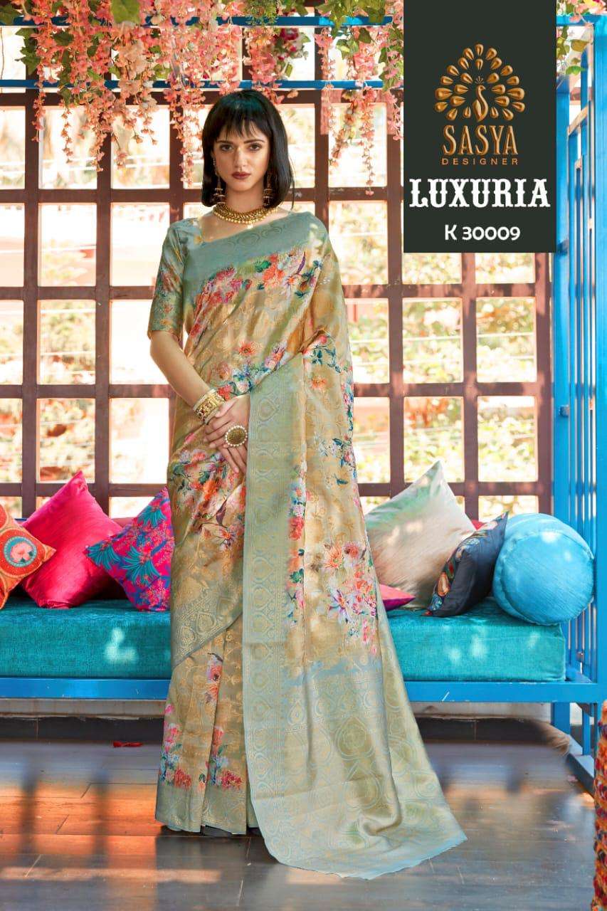 LUXURIA BY SASYA DESIGNER 30001 TO 30010 SERIES INDIAN TRADITIONAL WEAR COLLECTION BEAUTIFUL STYLISH FANCY COLORFUL PARTY WEAR & OCCASIONAL WEAR JACQUARD SILK SAREES AT WHOLESALE PRICE