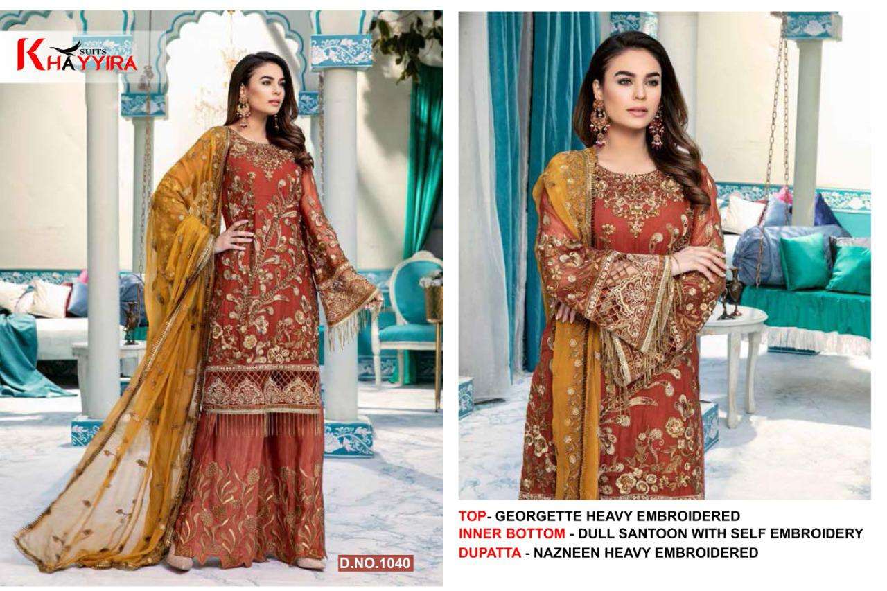 EMAAN ADEEL BY KHAYYIRA 1037 TO 1040 SERIES BEAUTIFUL PAKISTANI SUITS COLORFUL STYLISH FANCY CASUAL WEAR & ETHNIC WEAR GEORGETTE WITH EMBROIDERY DRESSES AT WHOLESALE PRICE